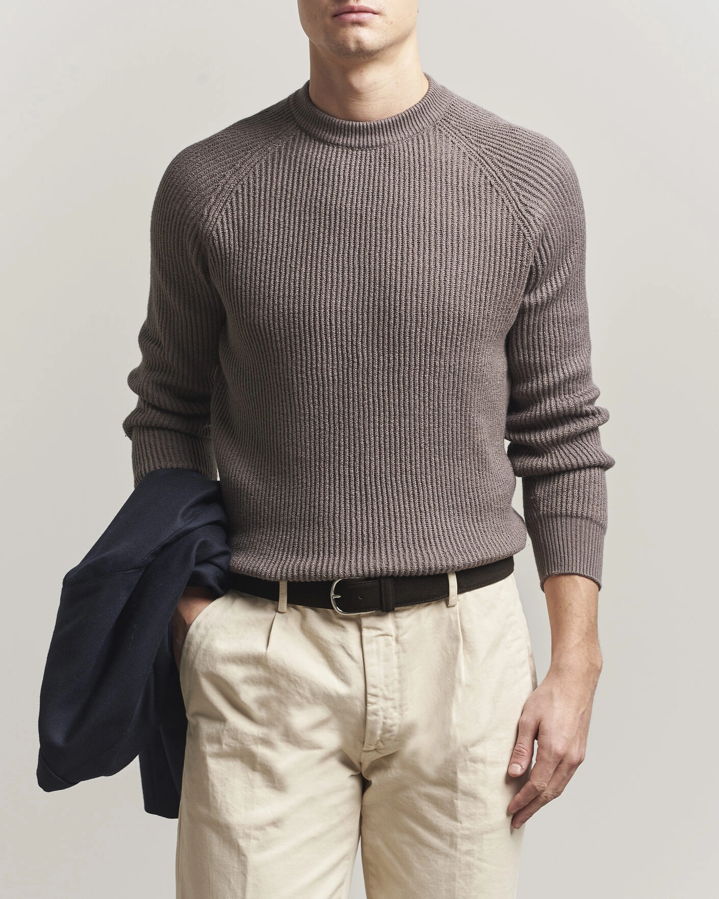 Hombres | Jerséis y prendas de punto | Brunello Cucinelli | Heavy Cotton Rib Sweater Light Brown