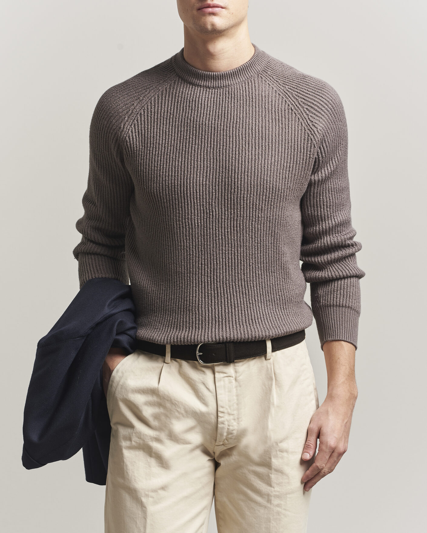 Hombres | Jerséis y prendas de punto | Brunello Cucinelli | Heavy Cotton Rib Sweater Light Brown