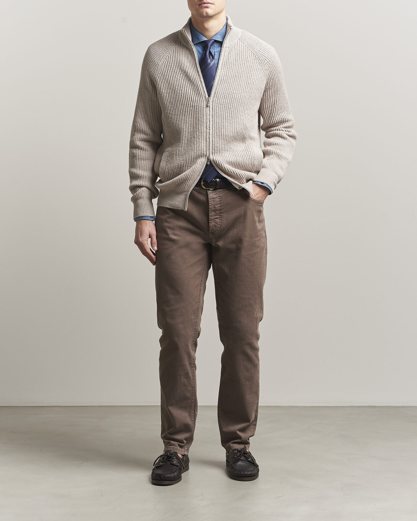 Hombres | Jerséis y prendas de punto | Brunello Cucinelli | Heavy Cotton Rib Zip Cardigan Beige