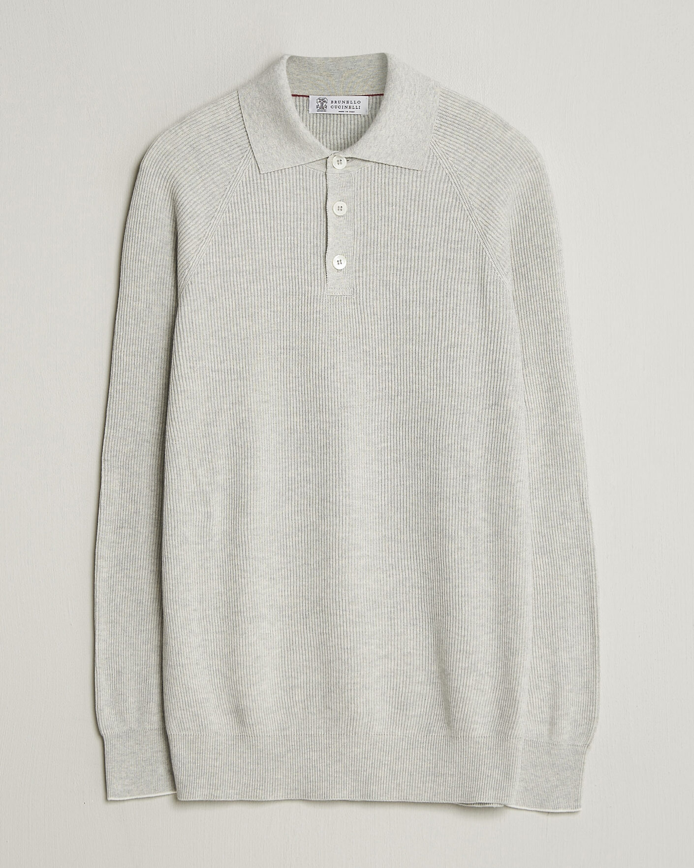 Hombres | Jerséis y prendas de punto | Brunello Cucinelli | Cotton Rib Knitted Long Sleeve Polo Light Grey