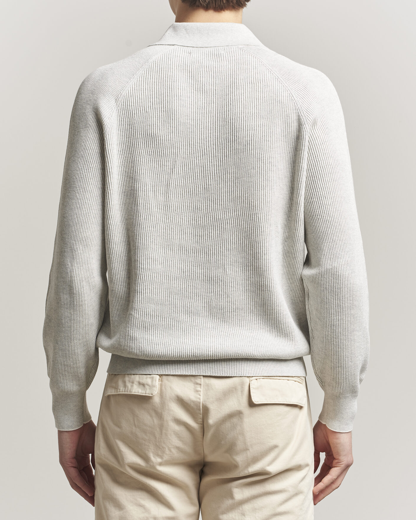 Hombres | Jerséis y prendas de punto | Brunello Cucinelli | Cotton Rib Knitted Long Sleeve Polo Light Grey