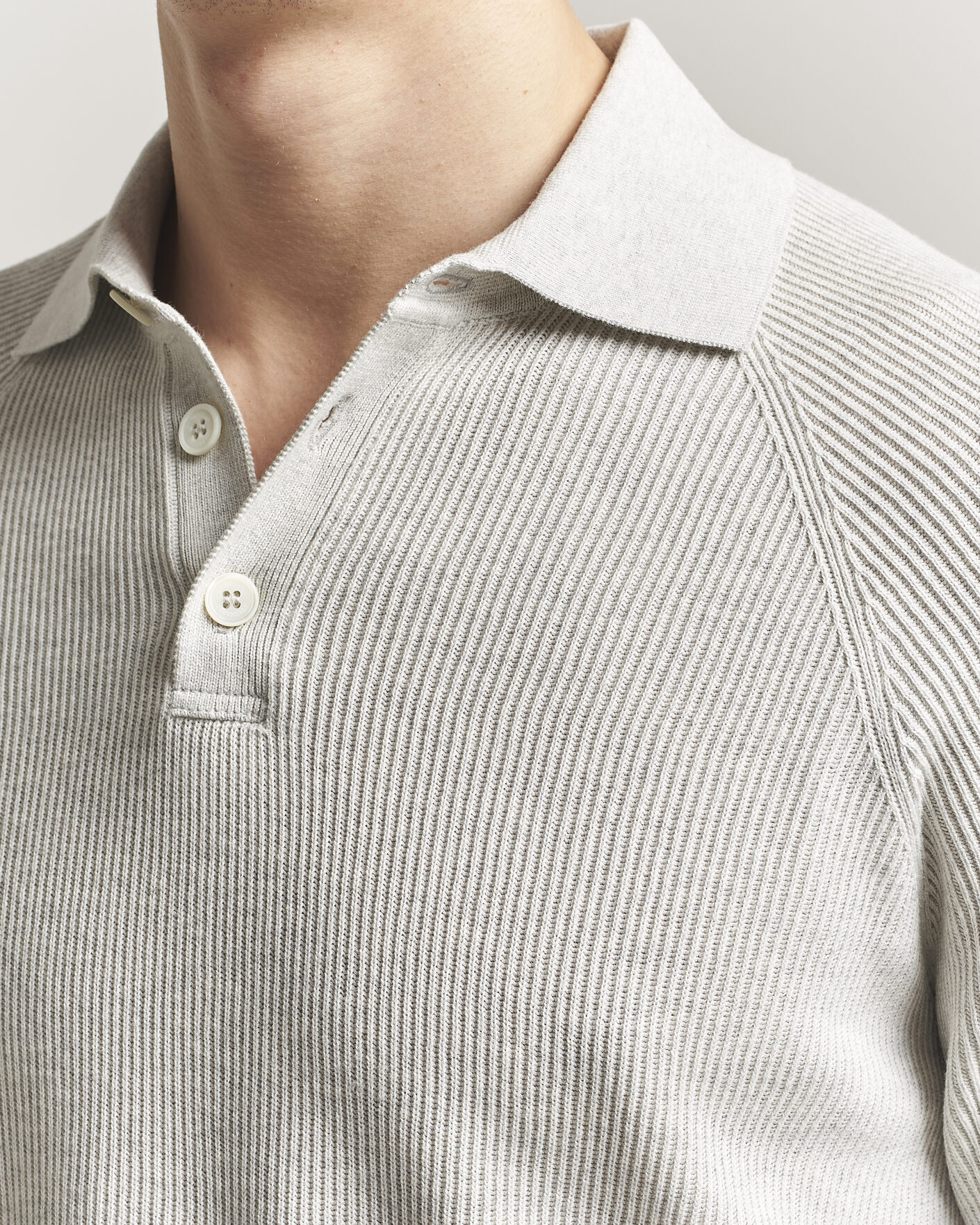 Hombres | Jerséis y prendas de punto | Brunello Cucinelli | Cotton Rib Knitted Long Sleeve Polo Light Grey