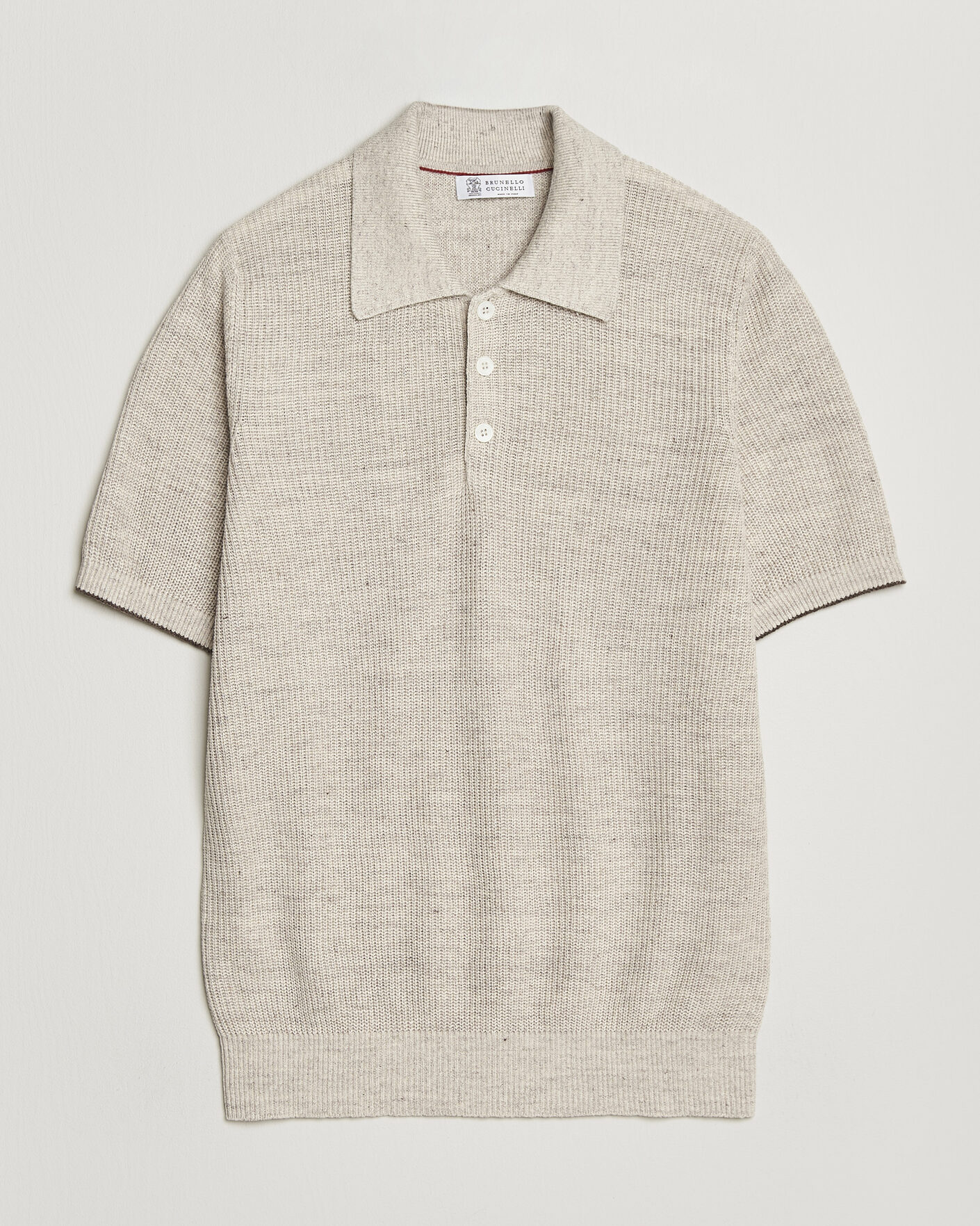 Hombres | Polos | Brunello Cucinelli | Linen Rib Knitted Polo Light Beige