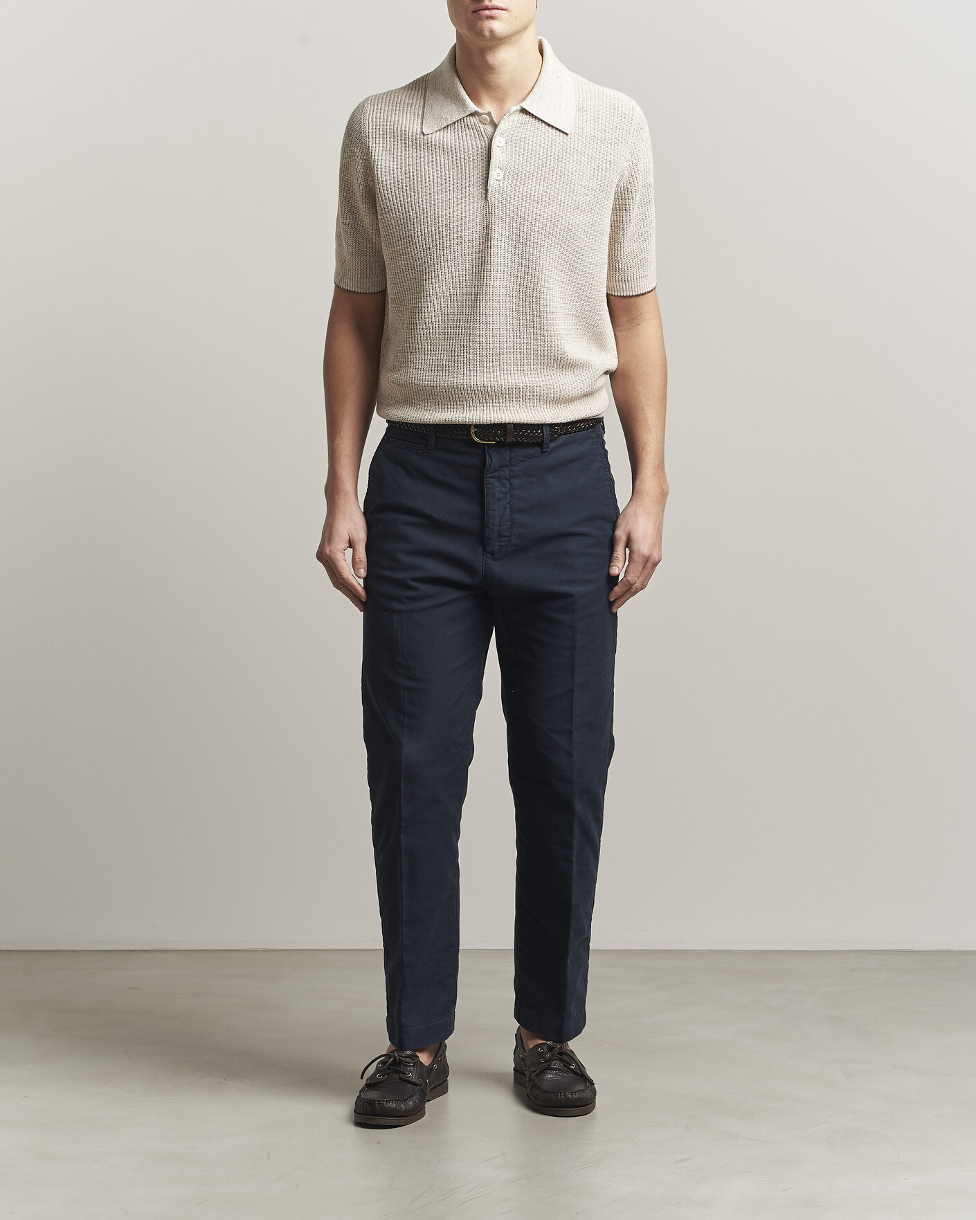 Hombres | Polos | Brunello Cucinelli | Linen Rib Knitted Polo Light Beige