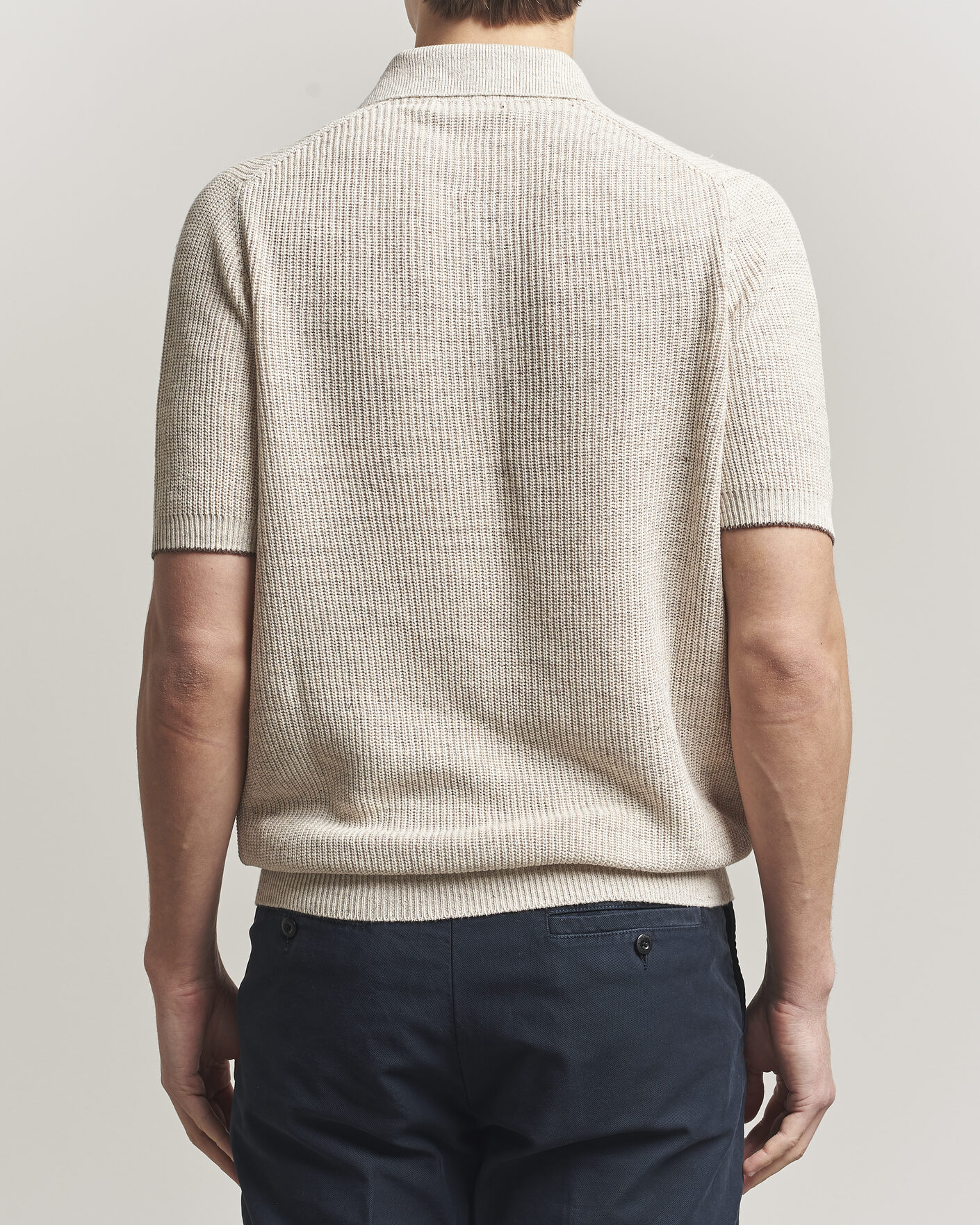 Hombres | Polos | Brunello Cucinelli | Linen Rib Knitted Polo Light Beige