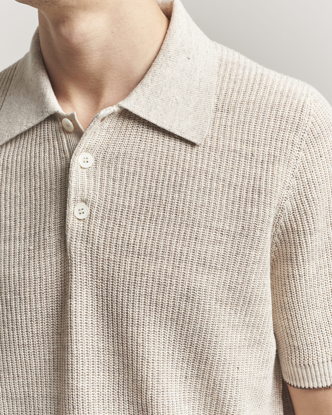 Hombres | Polos | Brunello Cucinelli | Linen Rib Knitted Polo Light Beige