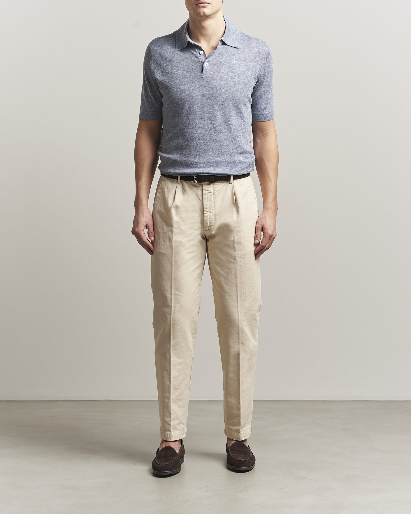 Hombres | Polos | Brunello Cucinelli | Linen Knitted Polo Light Blue