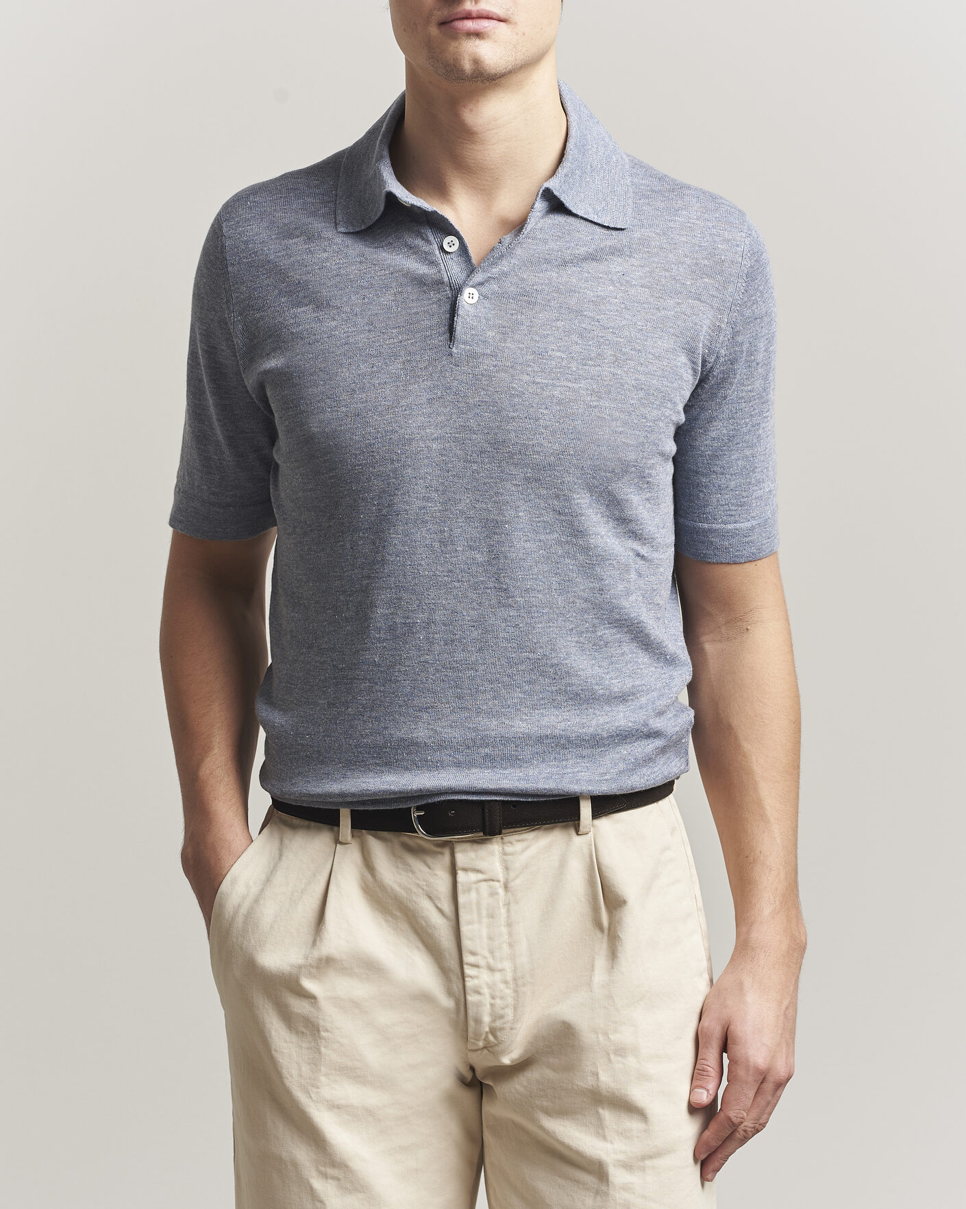 Hombres | Polos | Brunello Cucinelli | Linen Knitted Polo Light Blue
