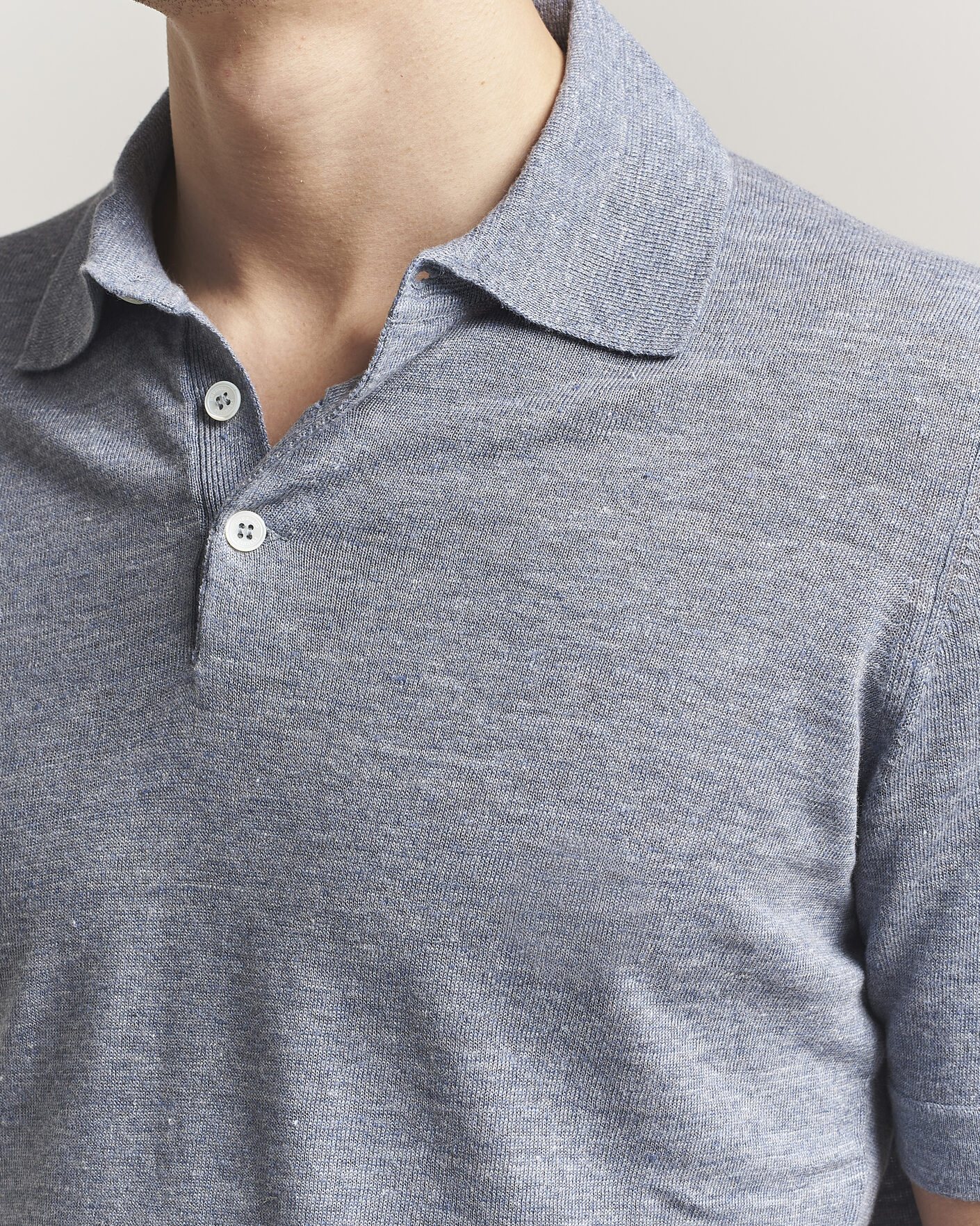 Hombres | Polos | Brunello Cucinelli | Linen Knitted Polo Light Blue