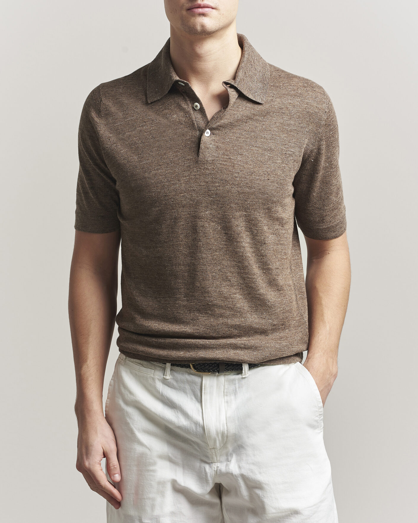Hombres | Polos | Brunello Cucinelli | Linen Knitted Polo Brown