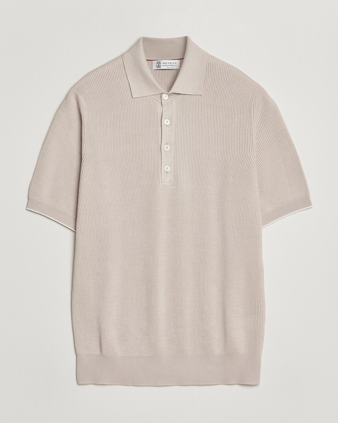 Hombres | Polos | Brunello Cucinelli | Cotton Rib Knitted Polo Light Beige