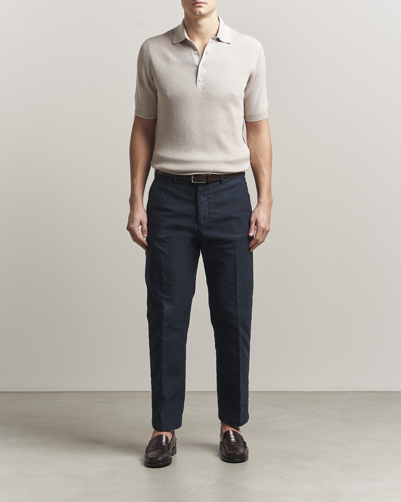 Hombres | Polos | Brunello Cucinelli | Cotton Rib Knitted Polo Light Beige