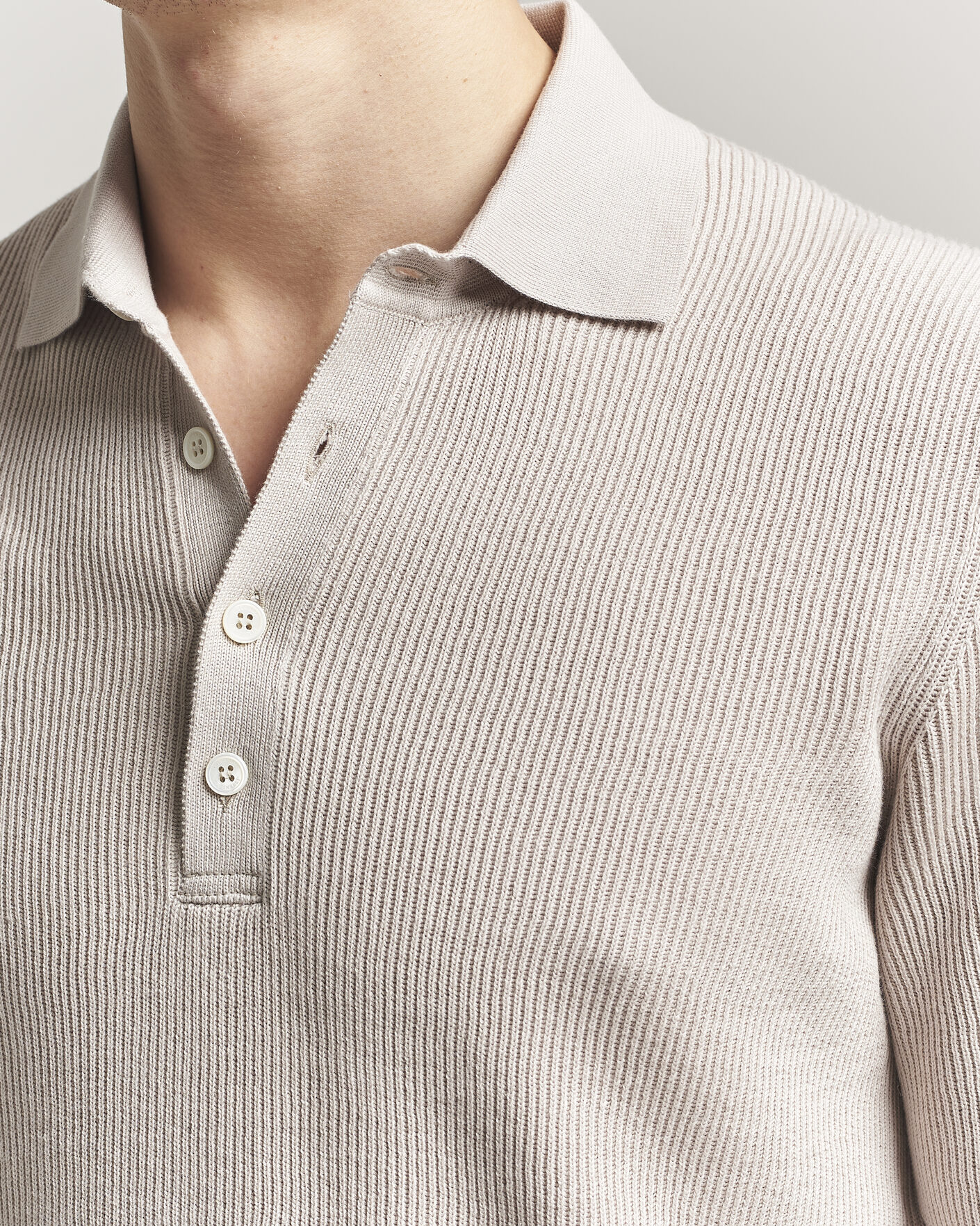 Hombres | Polos | Brunello Cucinelli | Cotton Rib Knitted Polo Light Beige
