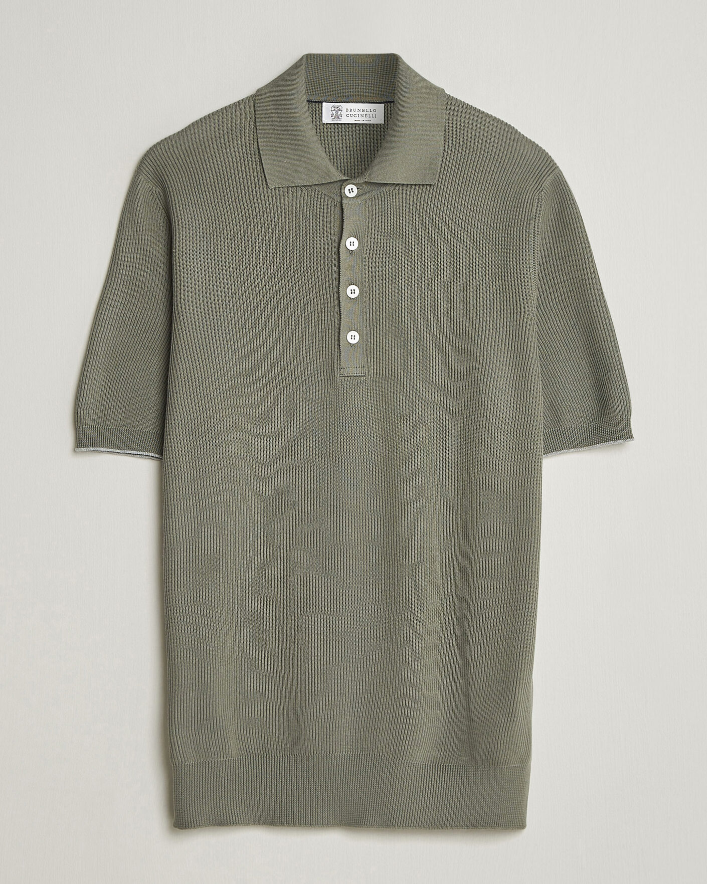 Hombres | Polos | Brunello Cucinelli | Cotton Rib Knitted Polo Olive