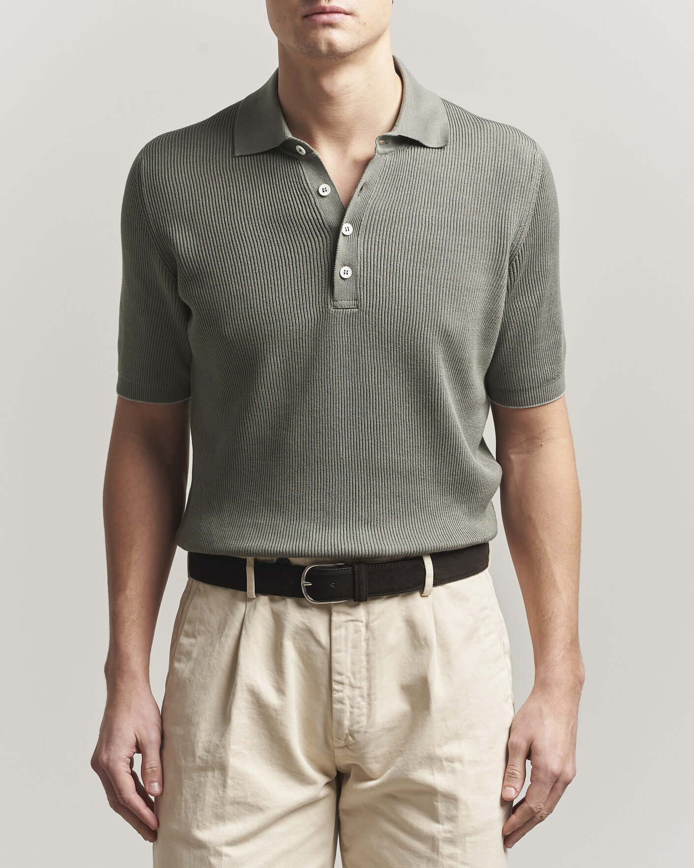 Hombres | Polos | Brunello Cucinelli | Cotton Rib Knitted Polo Olive