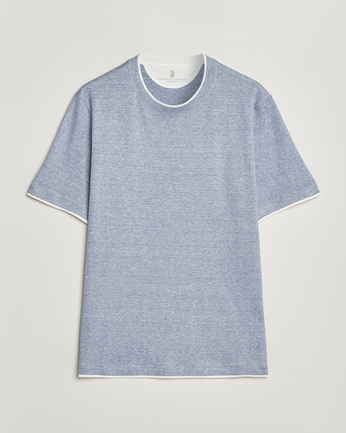 Hombres | Camisetas | Brunello Cucinelli | Double Collar Linen T-Shirt Light Blue