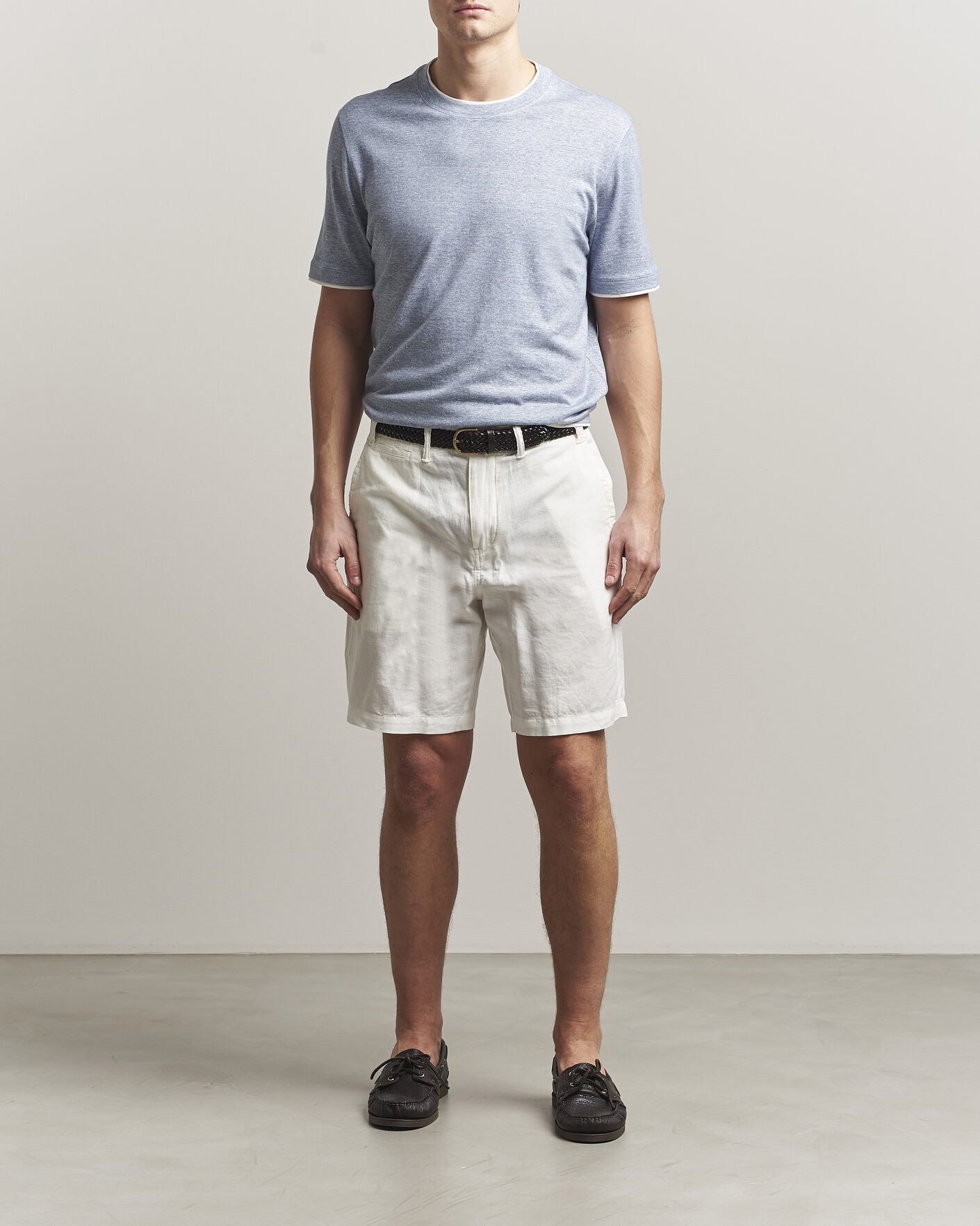 Hombres | Camisetas | Brunello Cucinelli | Double Collar Linen T-Shirt Light Blue