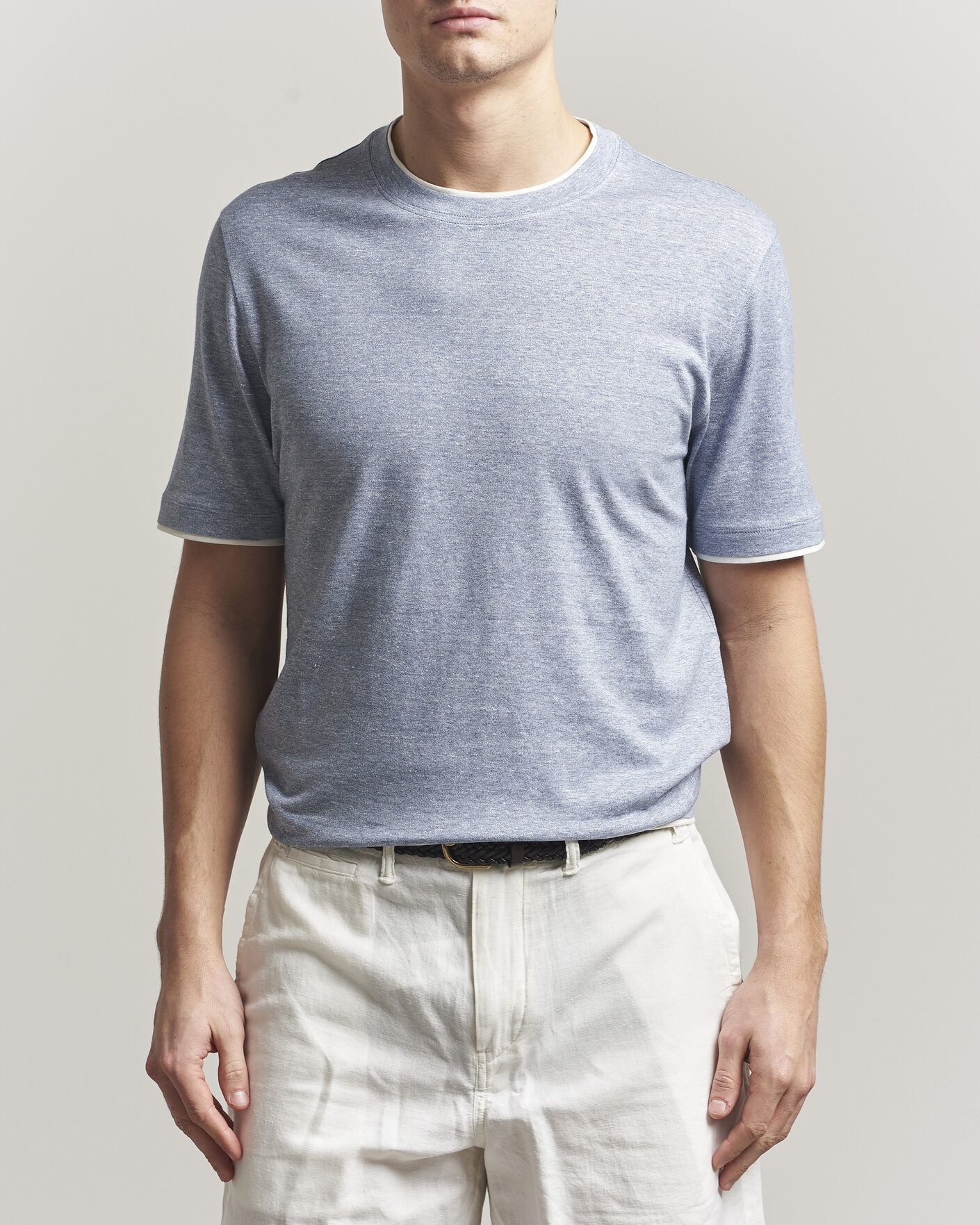 Hombres | Camisetas | Brunello Cucinelli | Double Collar Linen T-Shirt Light Blue