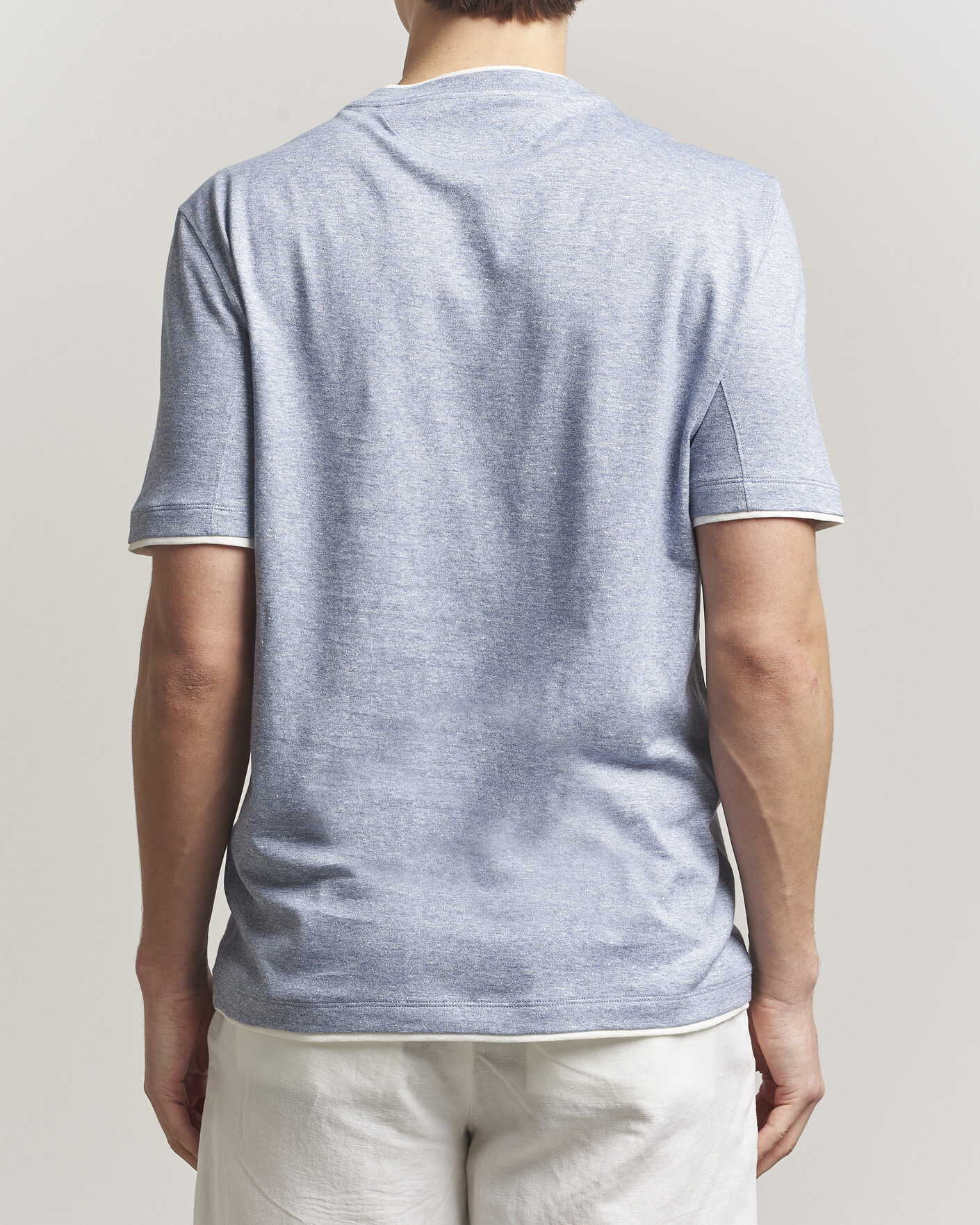 Hombres | Camisetas | Brunello Cucinelli | Double Collar Linen T-Shirt Light Blue