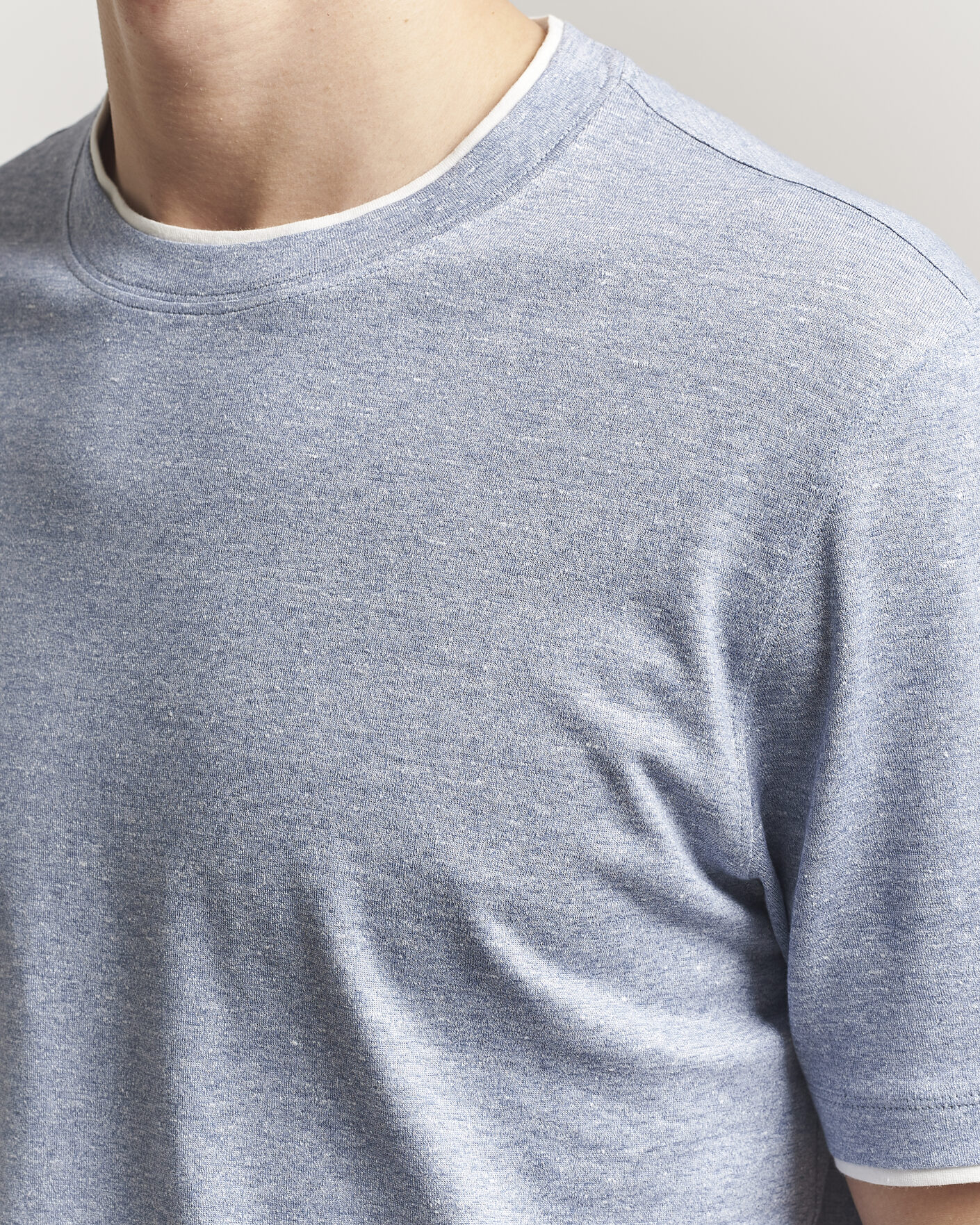 Hombres | Camisetas | Brunello Cucinelli | Double Collar Linen T-Shirt Light Blue
