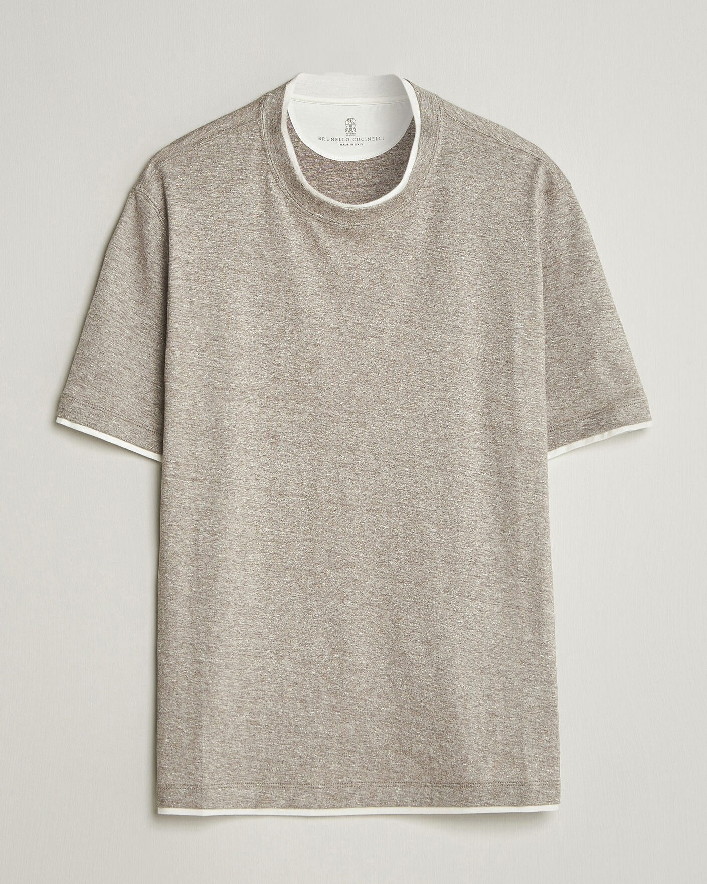 Hombres | Camisetas | Brunello Cucinelli | Double Collar Linen T-Shirt Brown