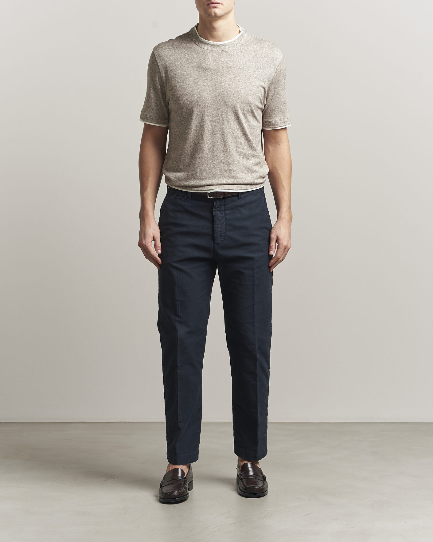 Hombres | Camisetas | Brunello Cucinelli | Double Collar Linen T-Shirt Brown