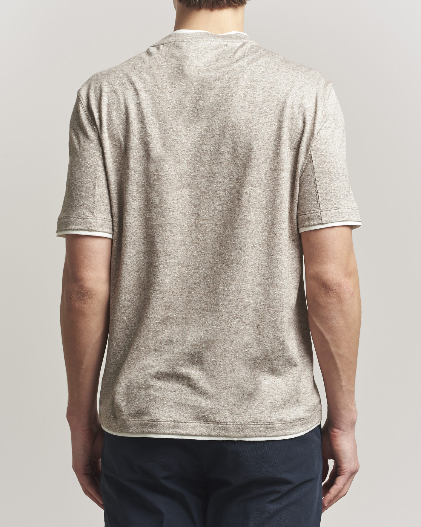 Hombres | Camisetas | Brunello Cucinelli | Double Collar Linen T-Shirt Brown