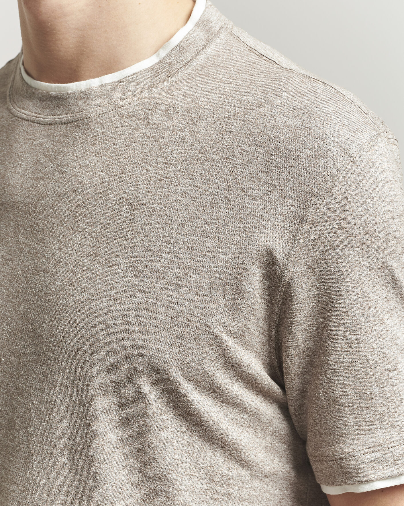 Hombres | Camisetas | Brunello Cucinelli | Double Collar Linen T-Shirt Brown