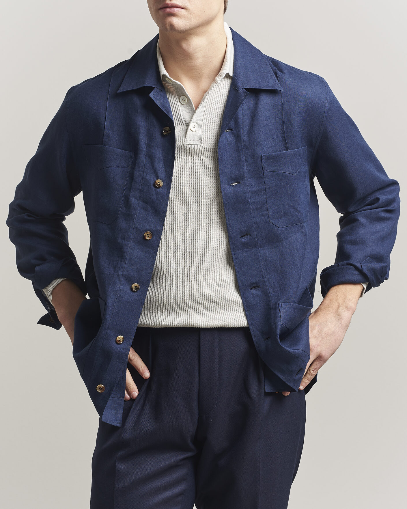 Hombres | Camisas | Brunello Cucinelli | Linen Shirt Jacket Navy