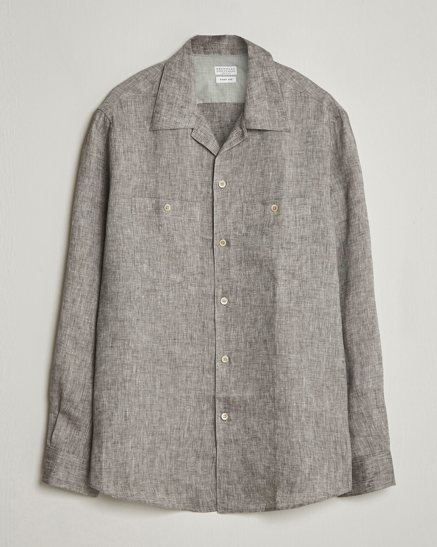 Hombres | Camisas | Brunello Cucinelli | Linen Double Pocket Camp Shirt Brown