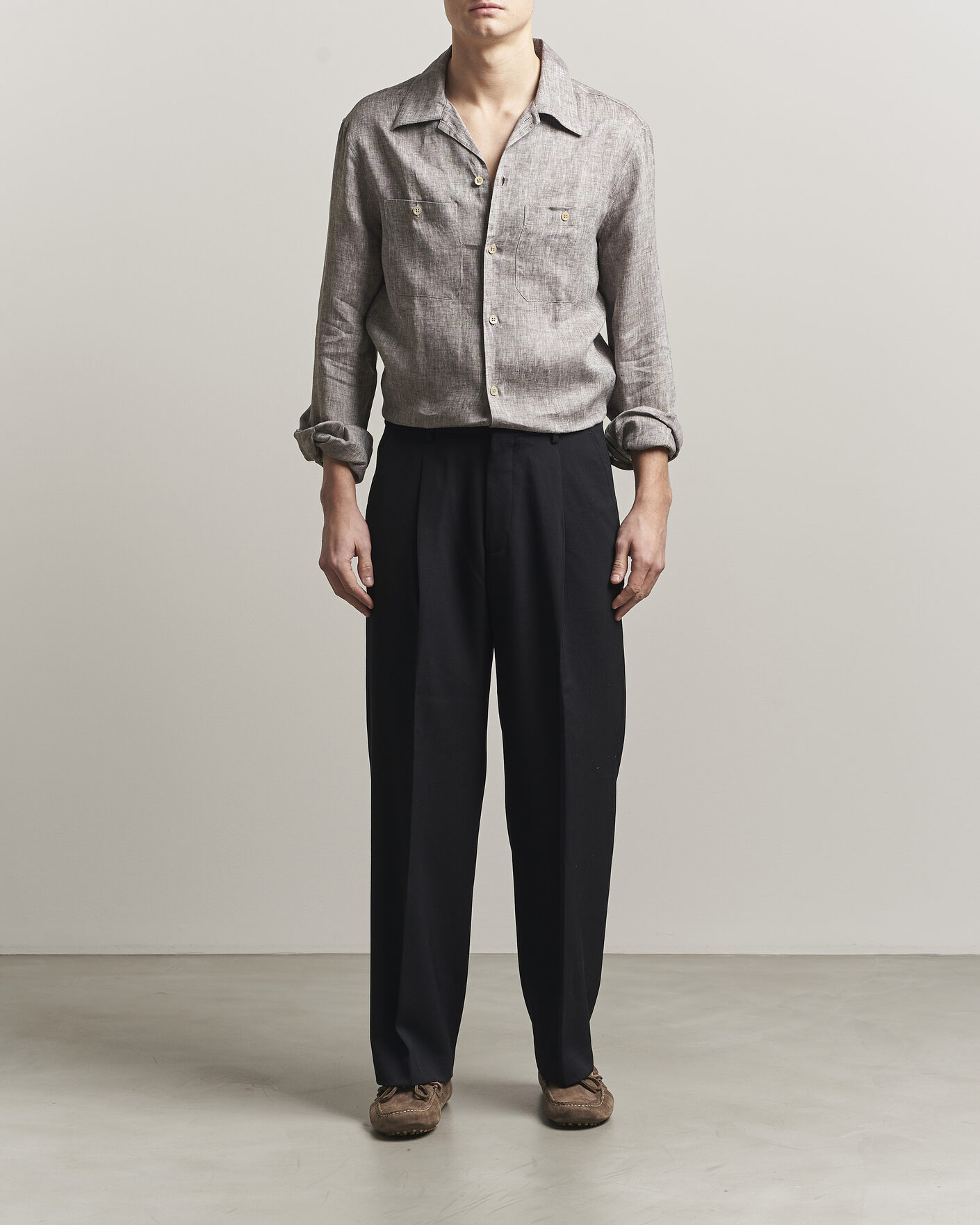 Hombres | Camisas | Brunello Cucinelli | Linen Double Pocket Camp Shirt Brown