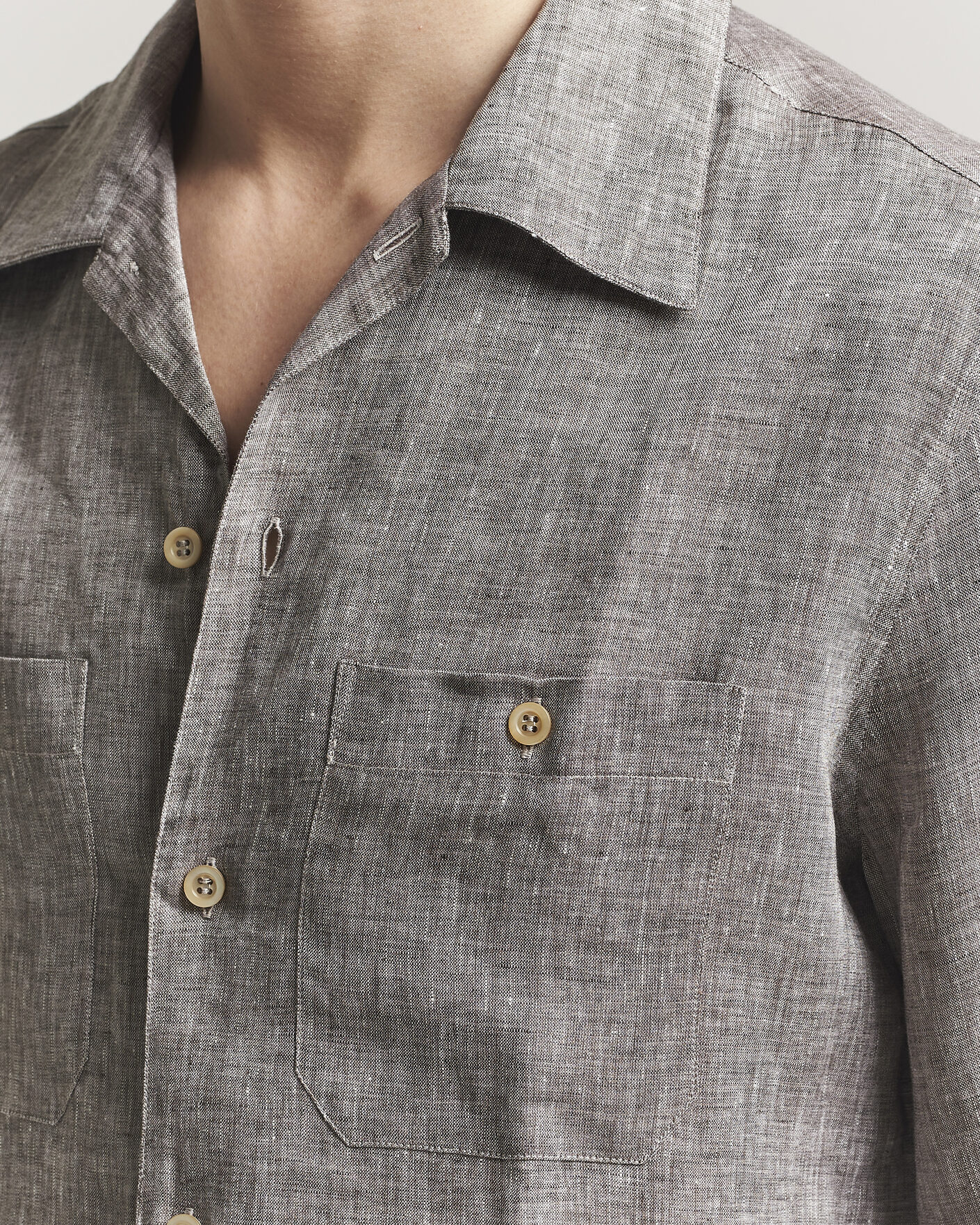 Hombres | Camisas | Brunello Cucinelli | Linen Double Pocket Camp Shirt Brown