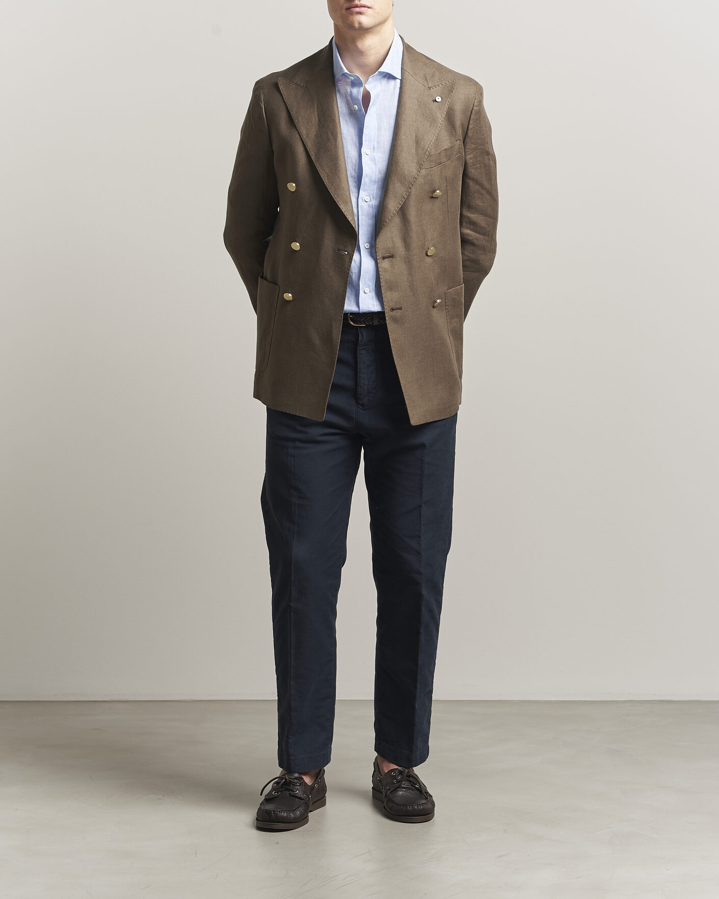 Hombres | Camisas | Brunello Cucinelli | Easy Fit Linen Shirt Light Blue