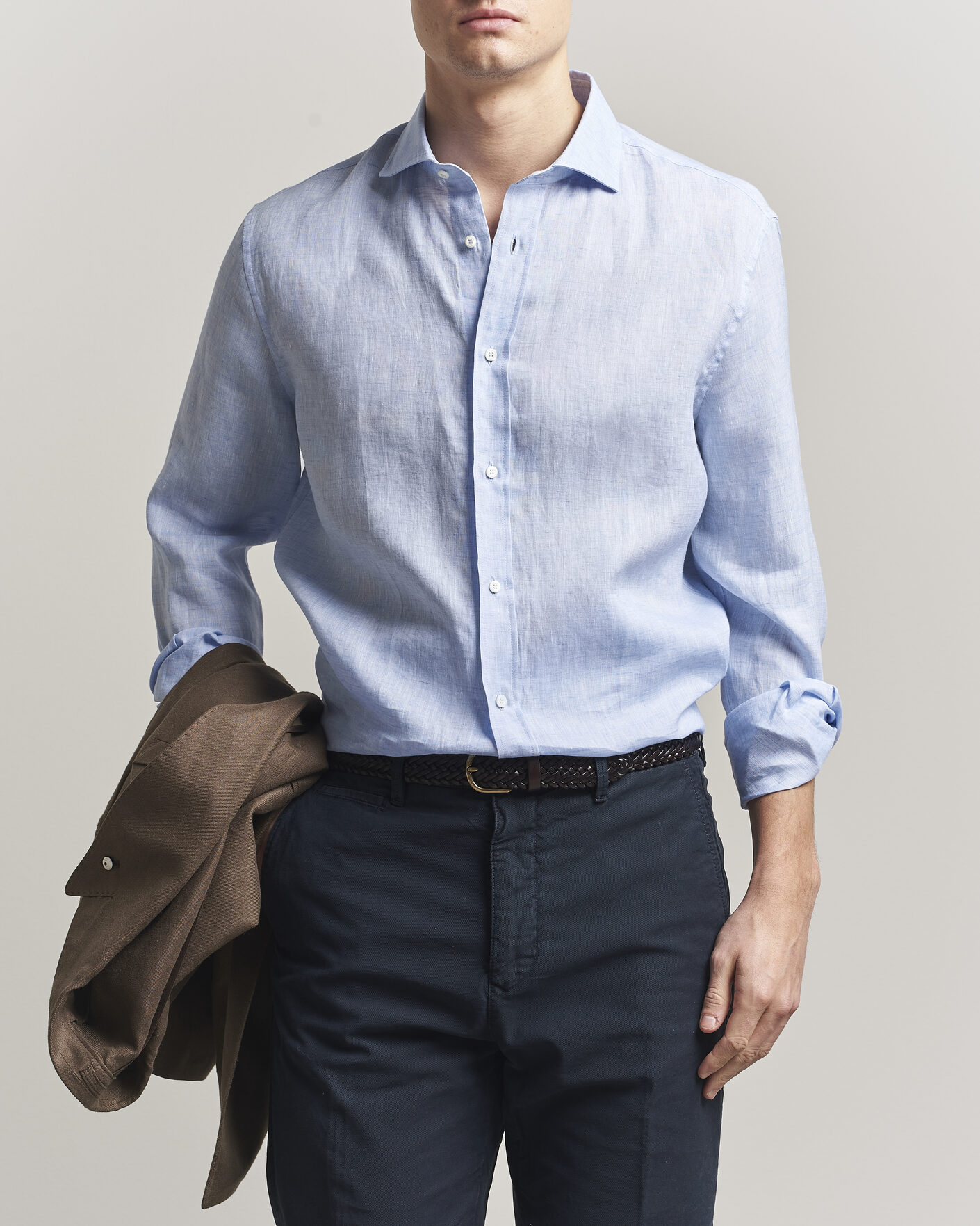 Hombres | Camisas | Brunello Cucinelli | Easy Fit Linen Shirt Light Blue