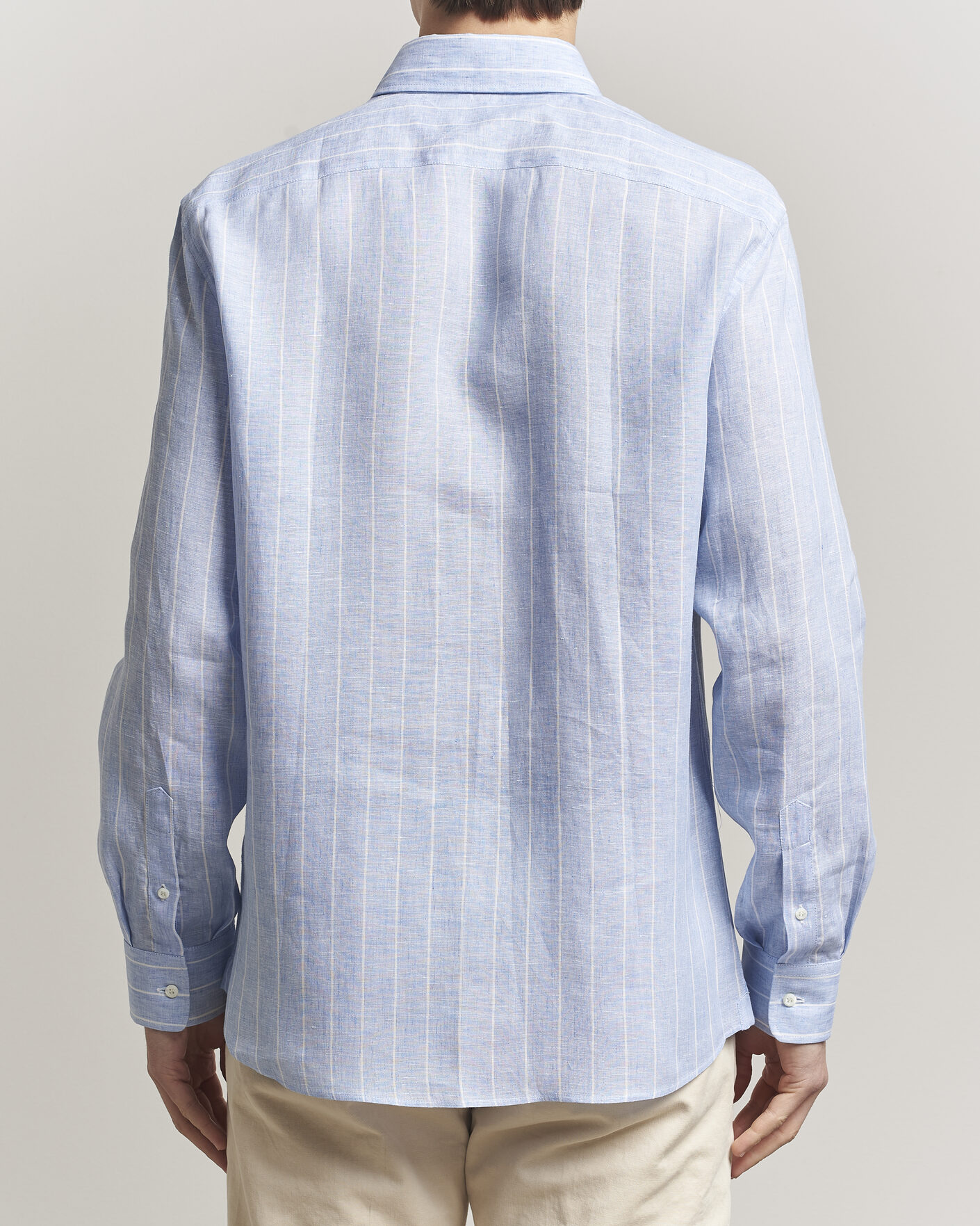 Hombres | Camisas | Brunello Cucinelli | Easy Fit Linen Shirt Light Blue Stripe