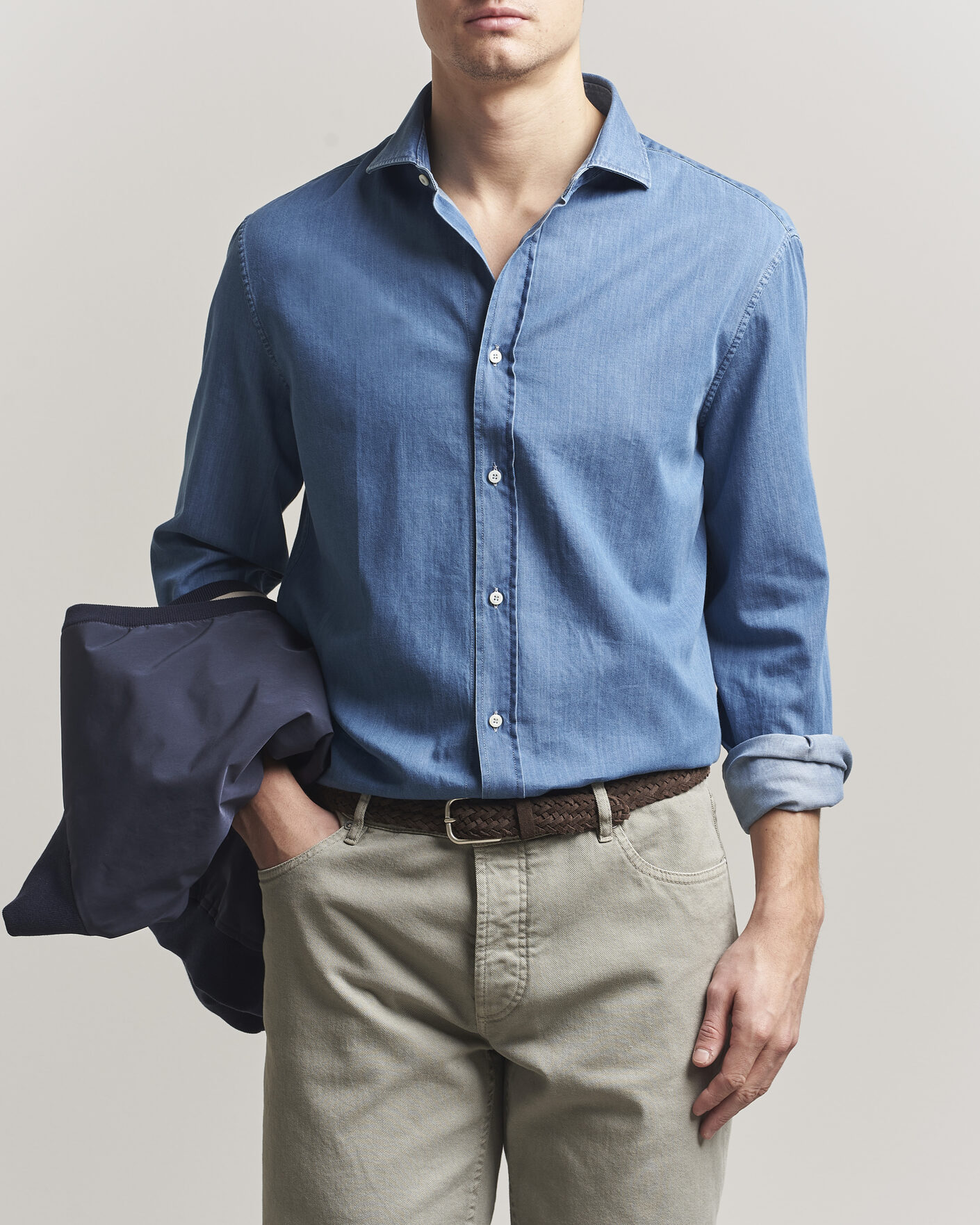 Hombres | Camisas | Brunello Cucinelli | Easy Fit Denim Shirt Medium Blue Wash