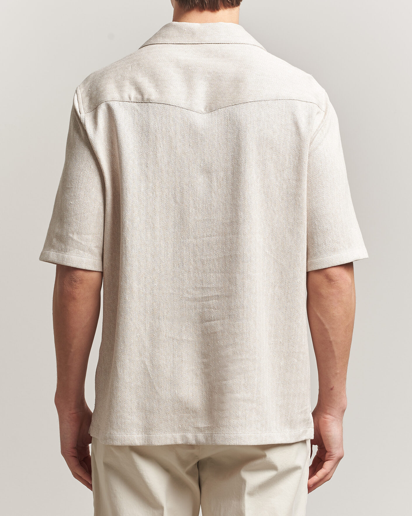 Hombres | Camisas | Brunello Cucinelli | Linen Herringbone Camp Shirt Light Beige