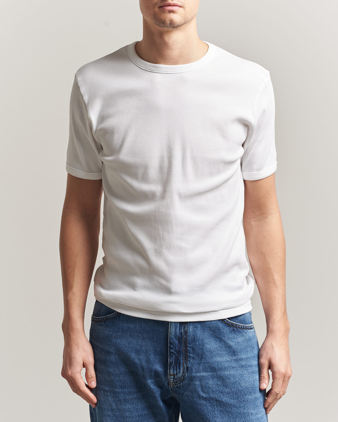 Hombres | Camisetas | Bread & Boxers | Ribbed Crew Neck T-Shirt White