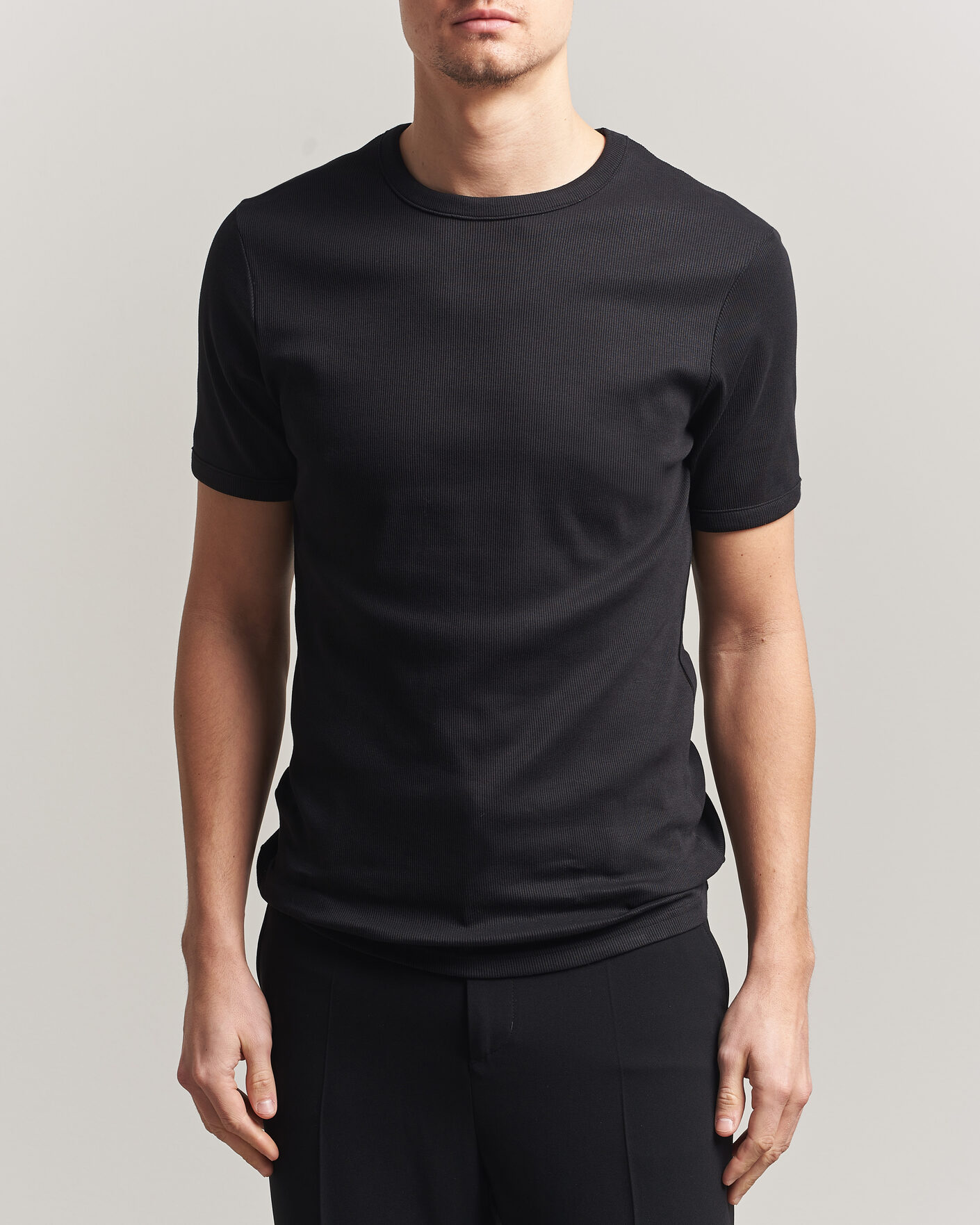 Hombres | Camisetas | Bread & Boxers | Ribbed Crew Neck T-Shirt Black