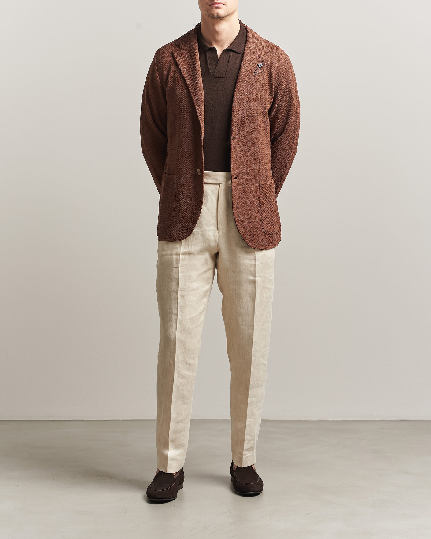 Hombres | Blazers | Lardini | Structured Cotton/Viscose Knit Jacket Brown