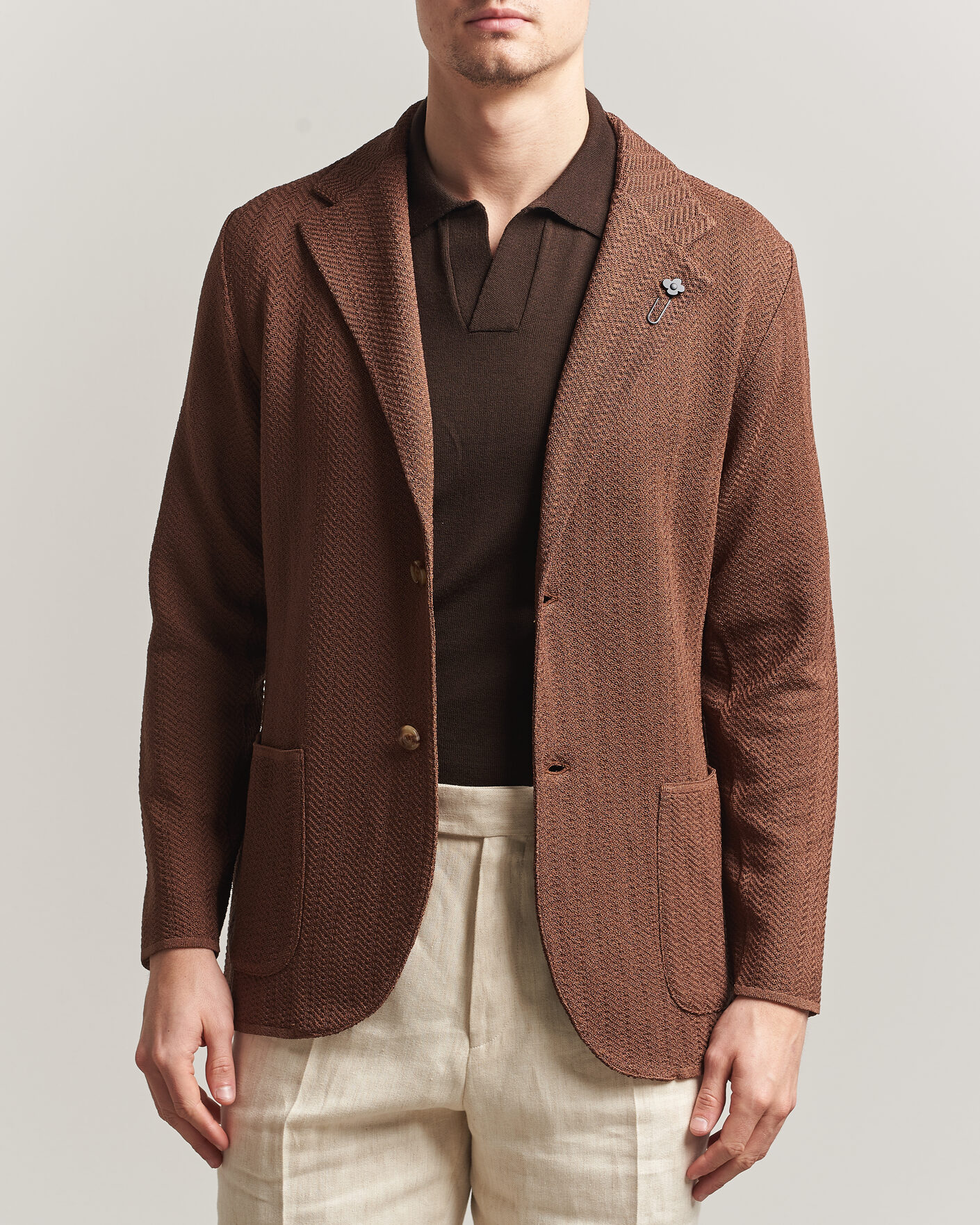 Hombres | Blazers | Lardini | Structured Cotton/Viscose Knit Jacket Brown