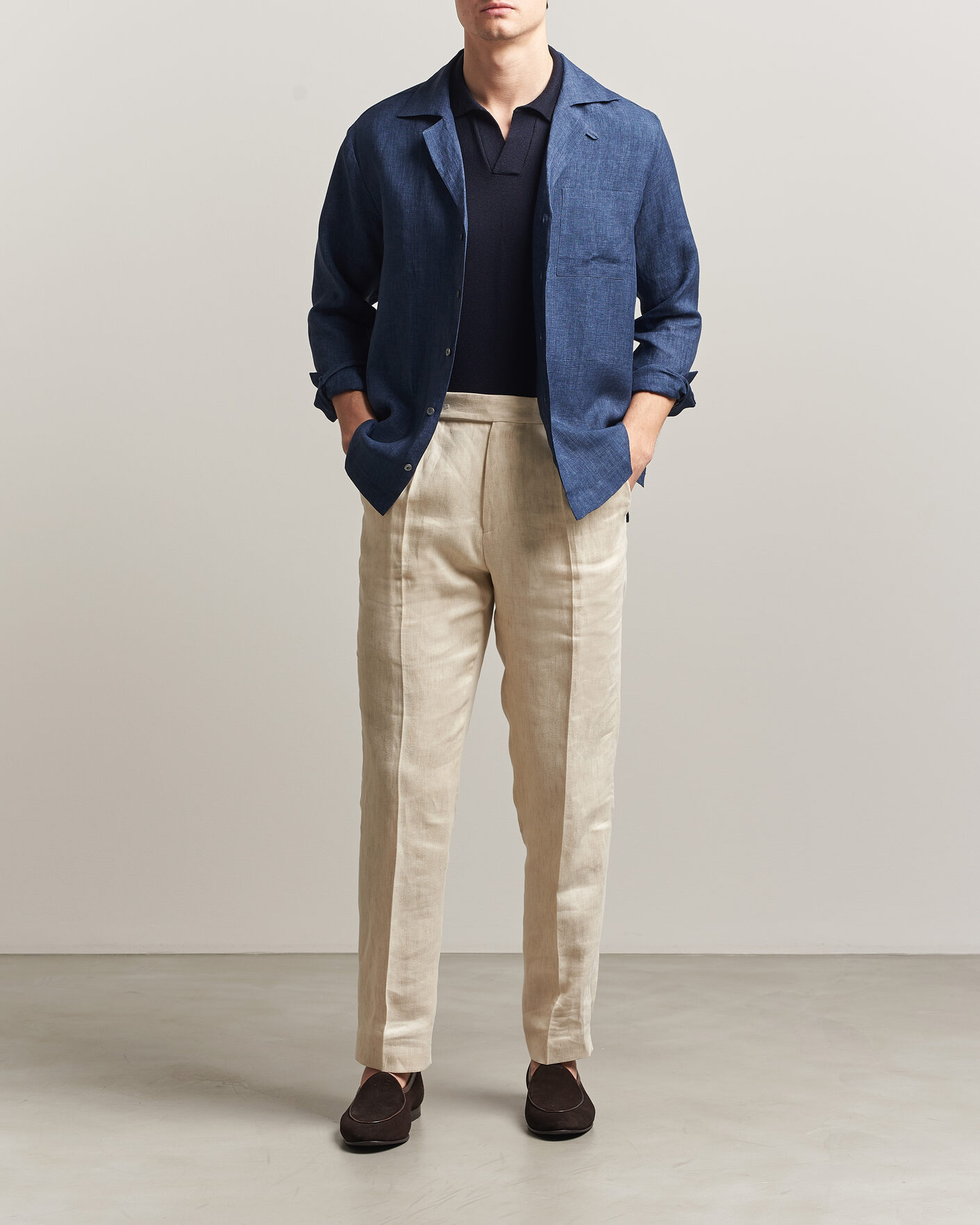Hombres | Camisas | Lardini | Paul Linen Resort Shirt Dark Blue