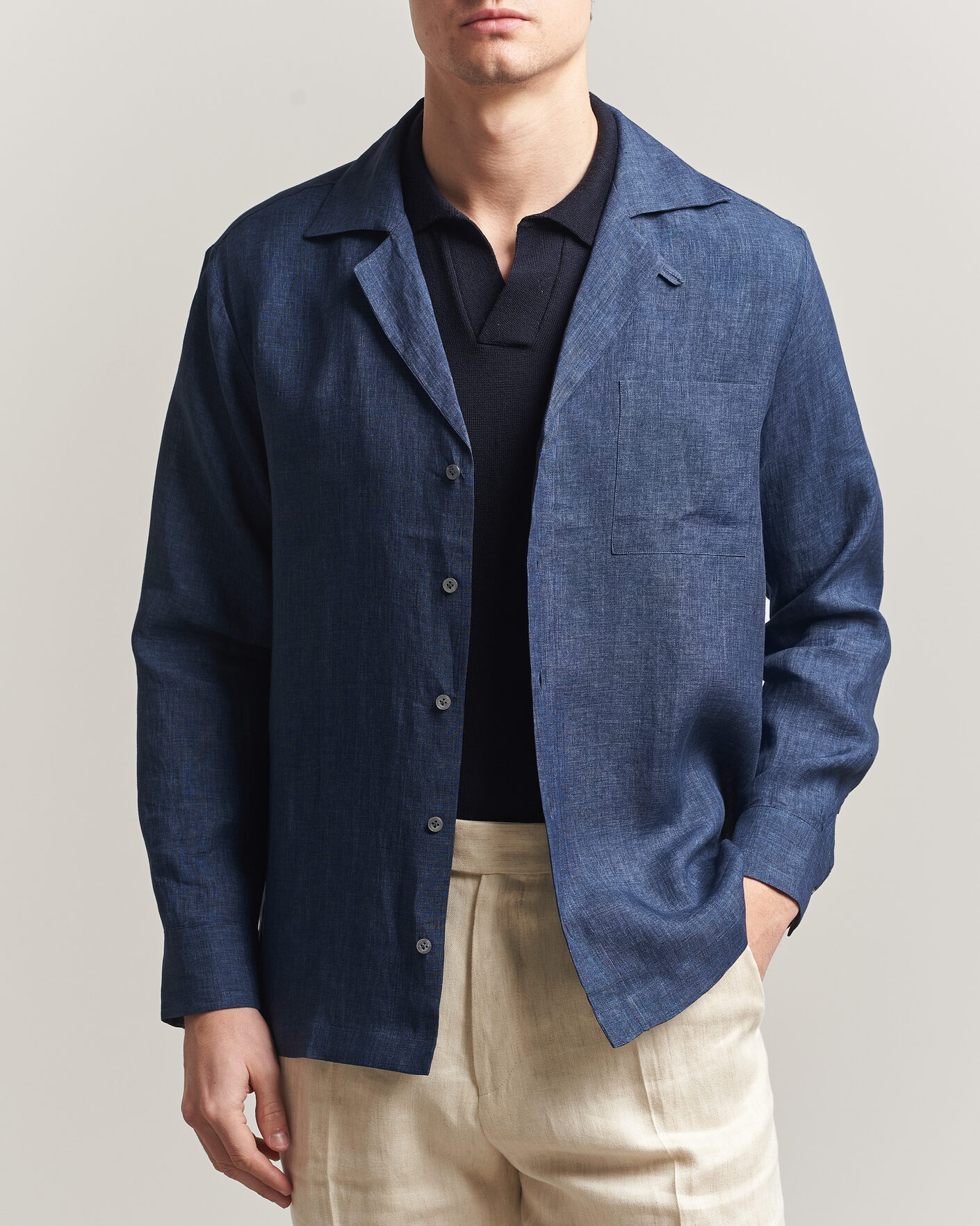 Hombres | Camisas | Lardini | Paul Linen Resort Shirt Dark Blue