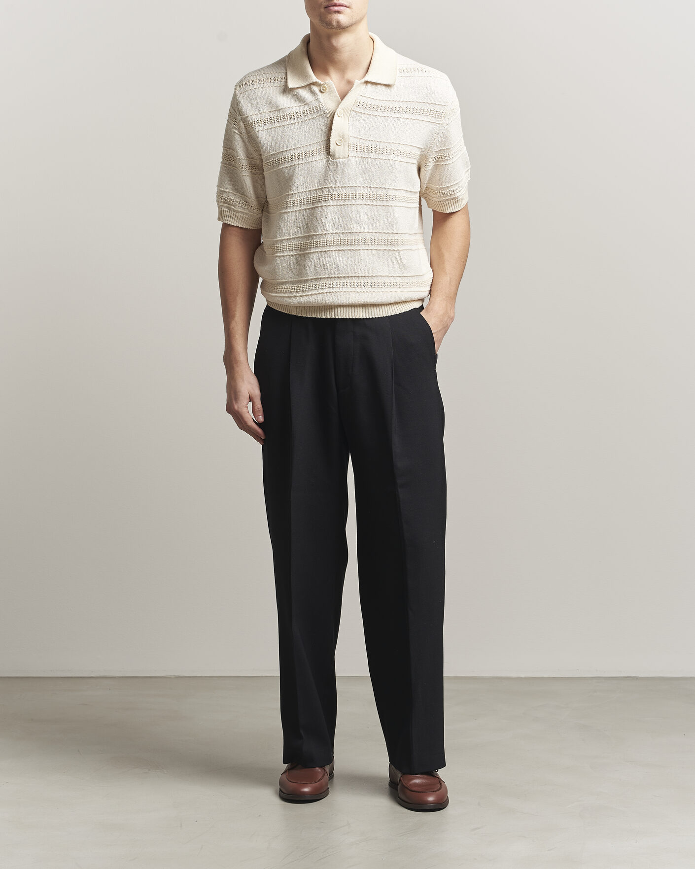 Hombres | Polos | Lardini | Strcture Knitted Organic/Recycled Cotton Polo White