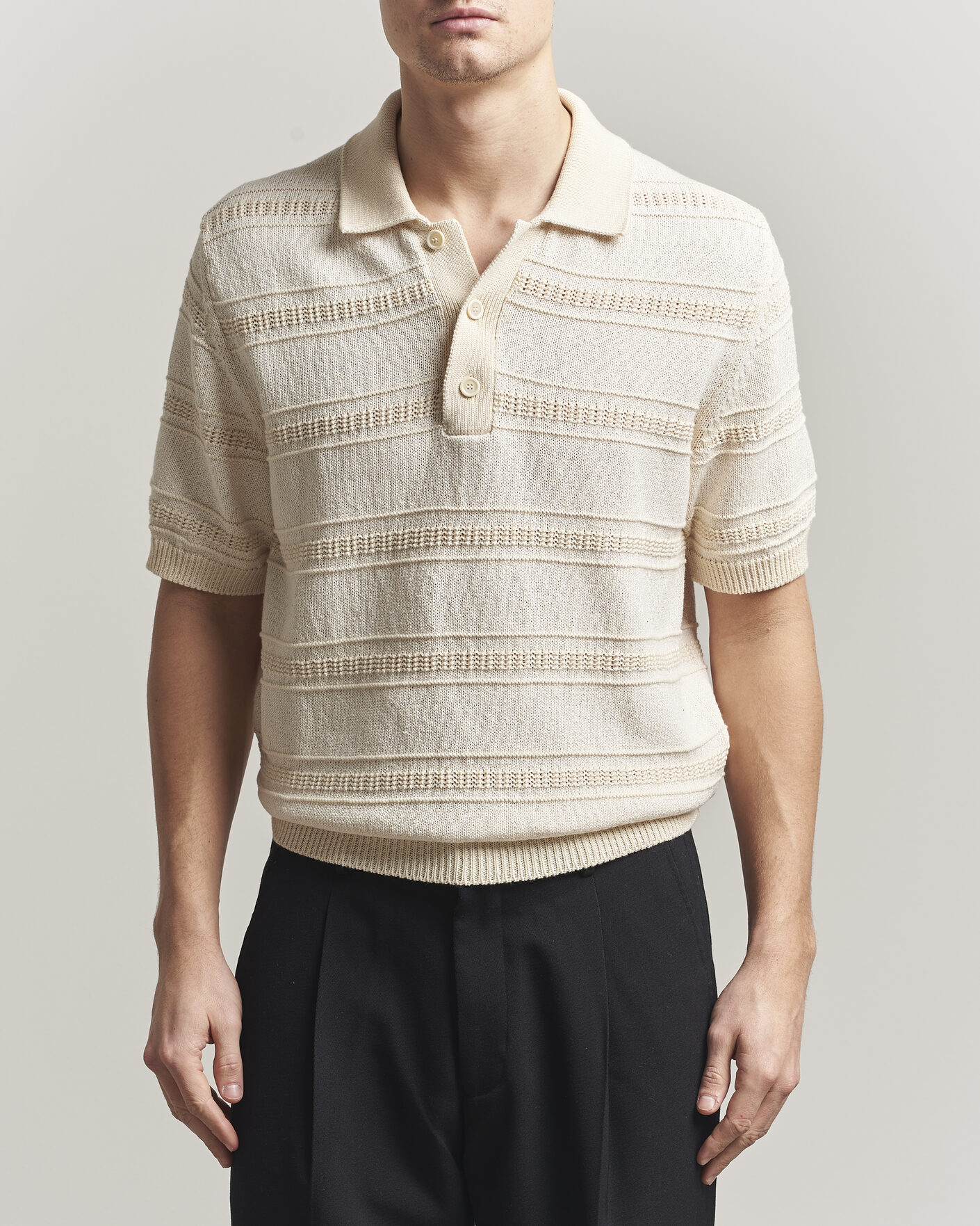 Hombres | Polos | Lardini | Strcture Knitted Organic/Recycled Cotton Polo White