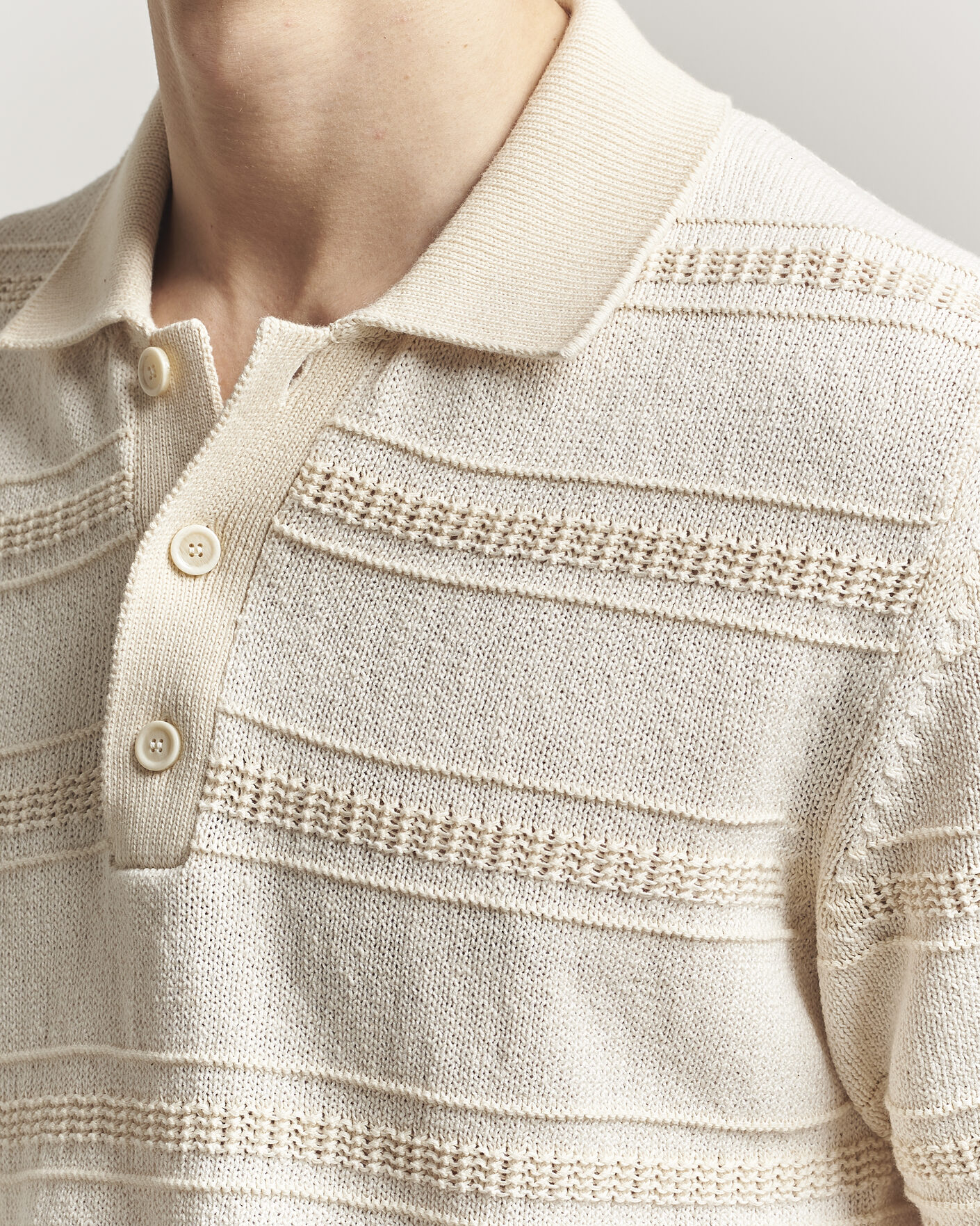 Hombres | Polos | Lardini | Strcture Knitted Organic/Recycled Cotton Polo White
