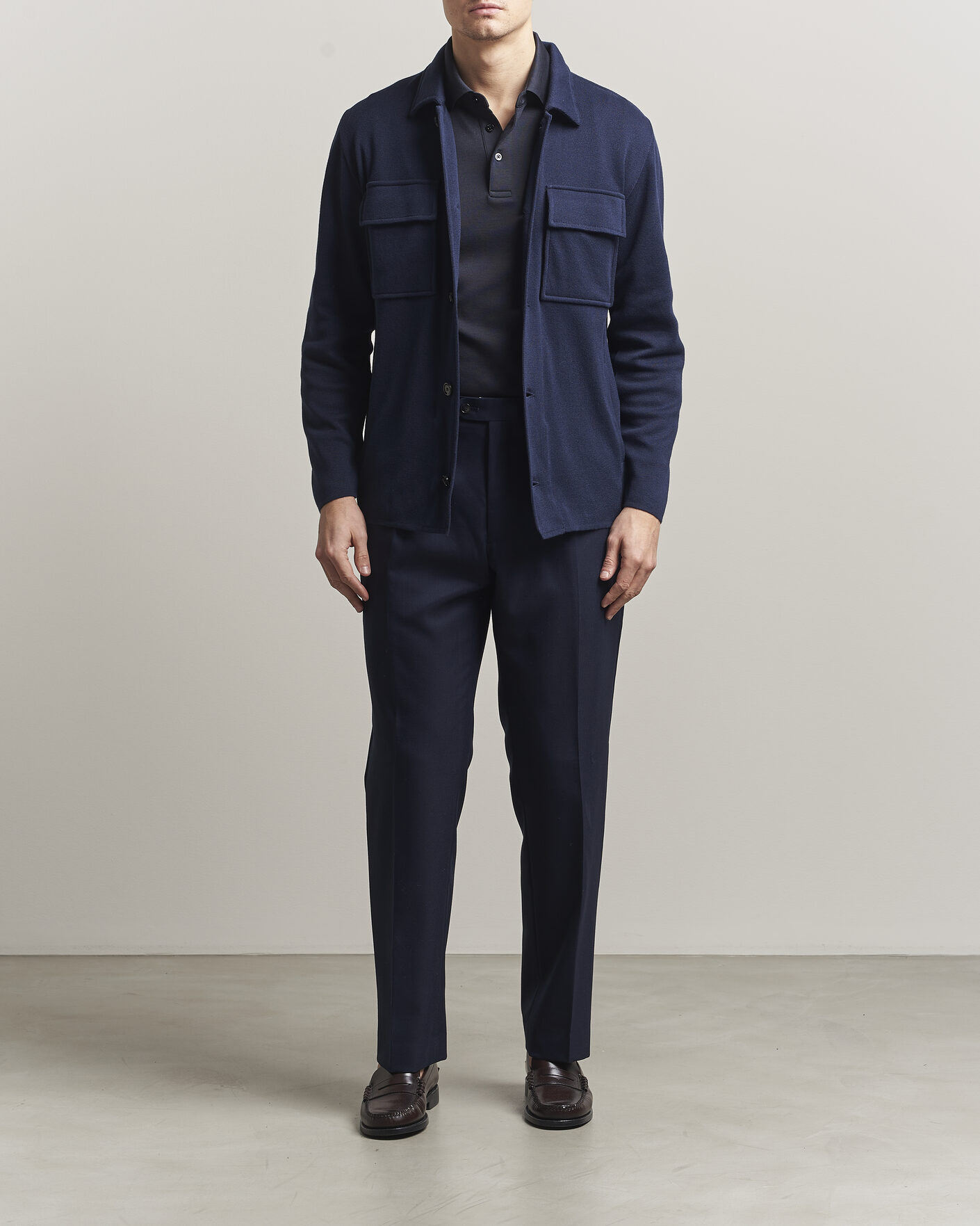 Hombres | Abrigos y chaquetas | Lardini | Knitted Cotton Pocket Shirt Jacket Navy