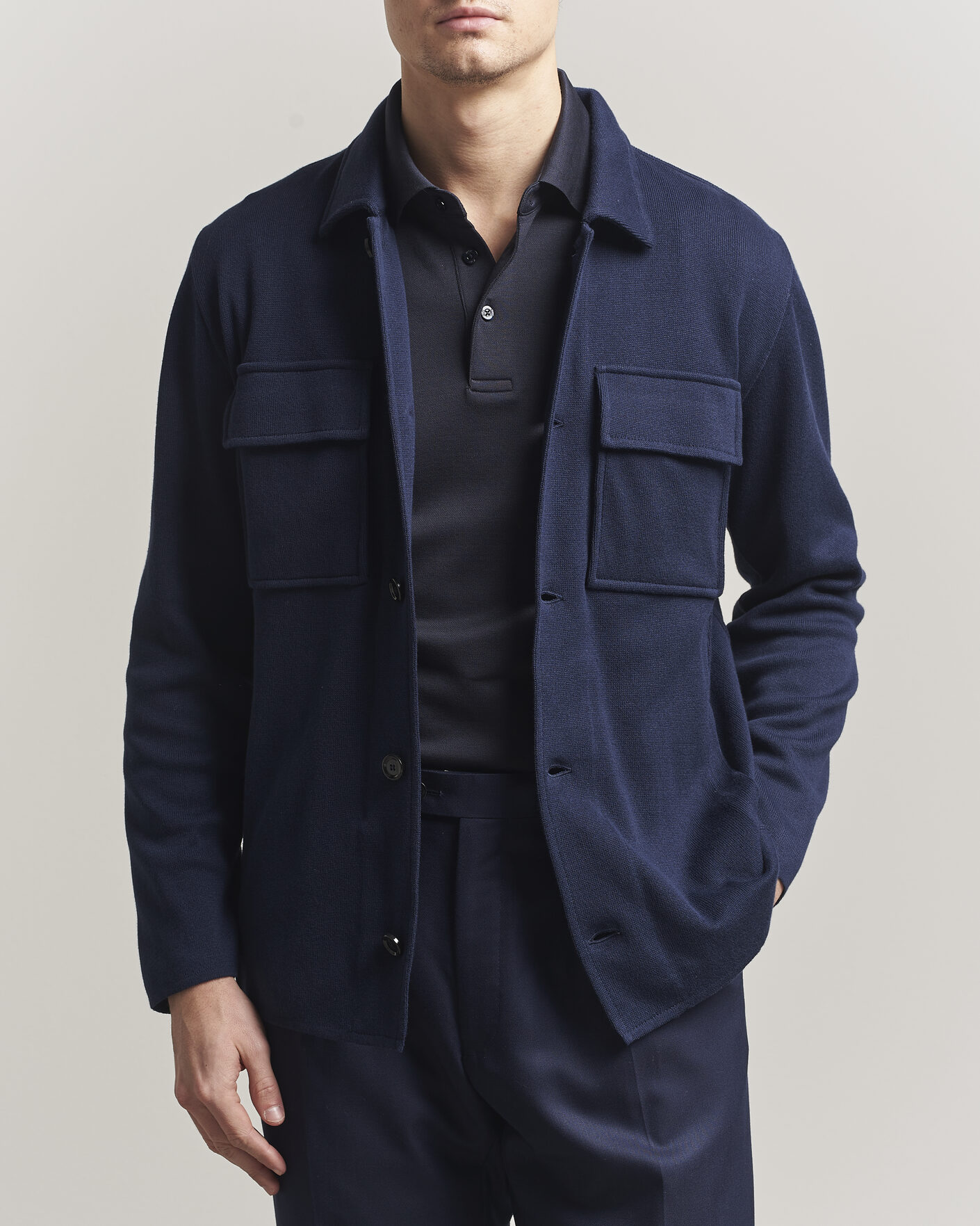 Hombres | Blazers | Lardini | Knitted Cotton Pocket Shirt Jacket Navy
