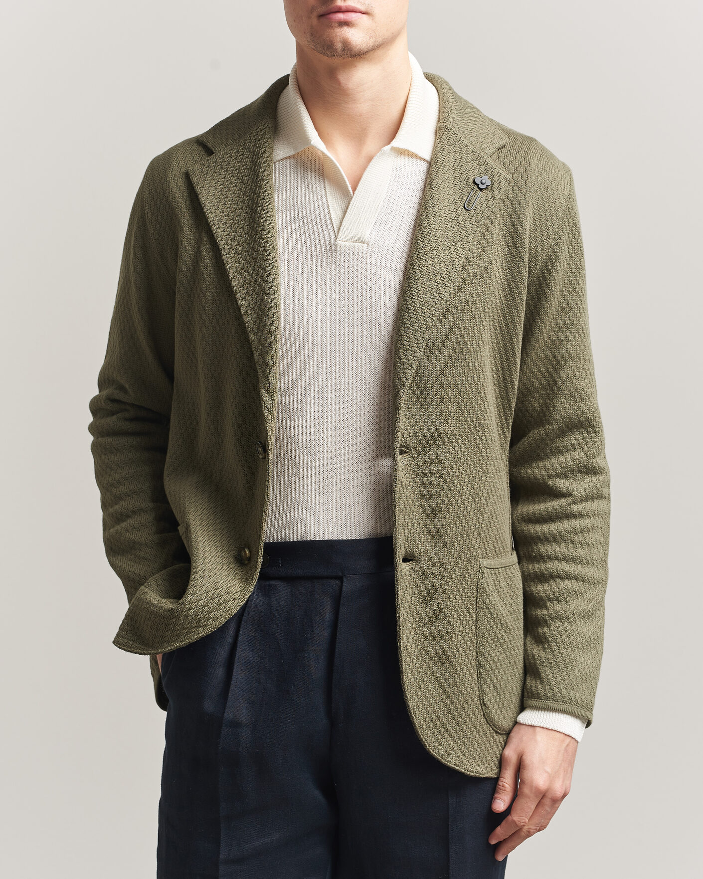 Hombres | Blazers | Lardini | Knitted Structure Cotton Blazer Green