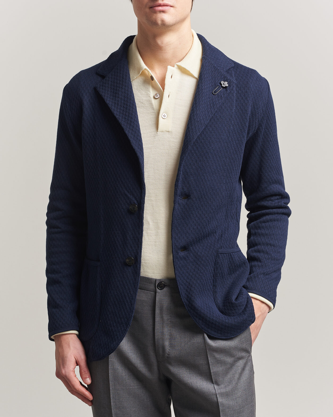 Hombres | Blazers | Lardini | Knitted Structure Cotton Blazer Navy